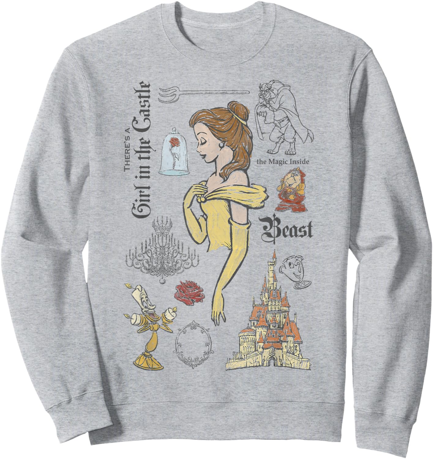 Disney Die Schöne und das Biest Charaktere Skizziertes Sweatshirt - Sweatshirt | Ash