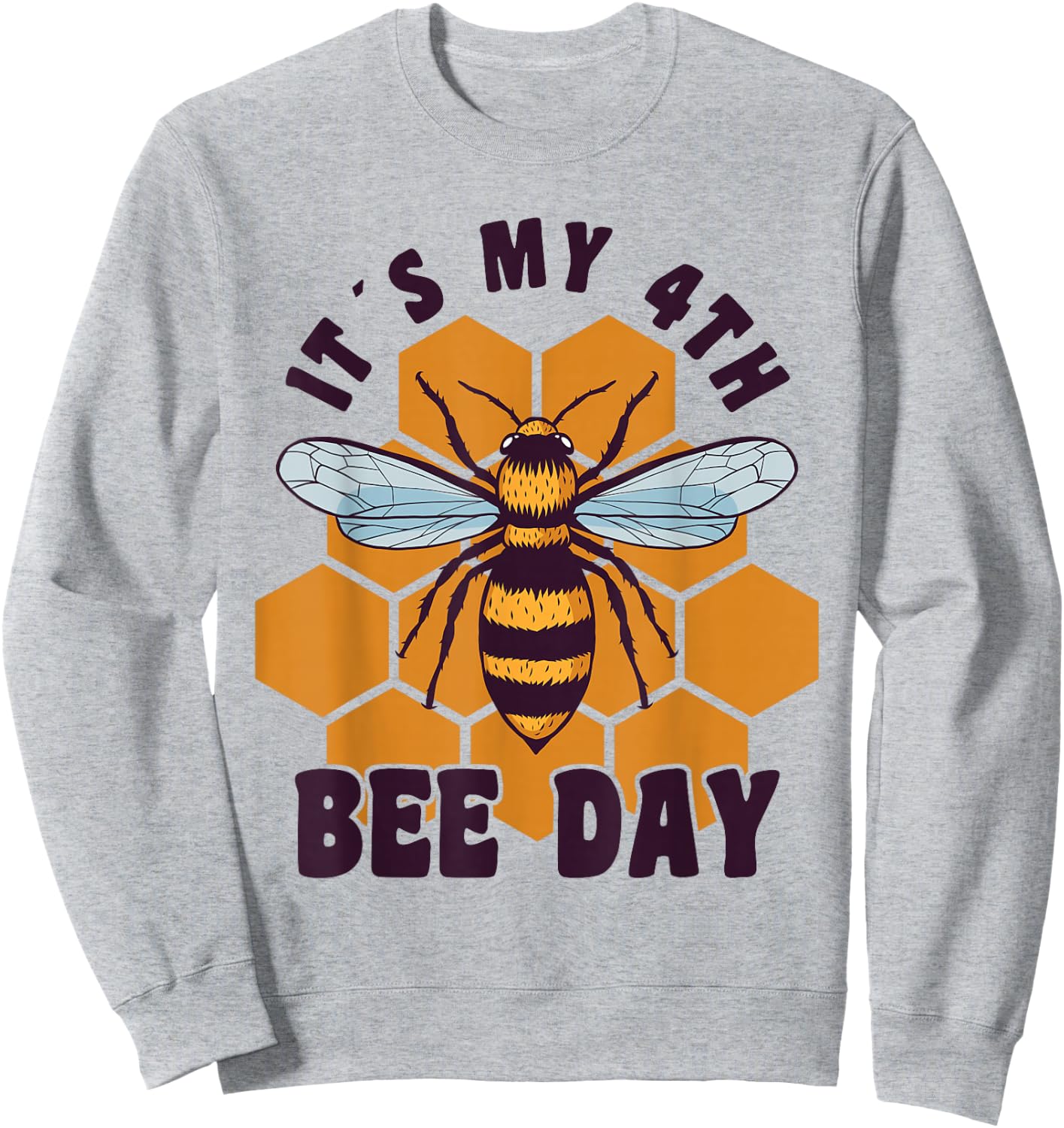 Happy 4th Birthday 4 Year Old Bee Day Bee 4th Birthday Sweatshirt - Sweatshirt | Ash