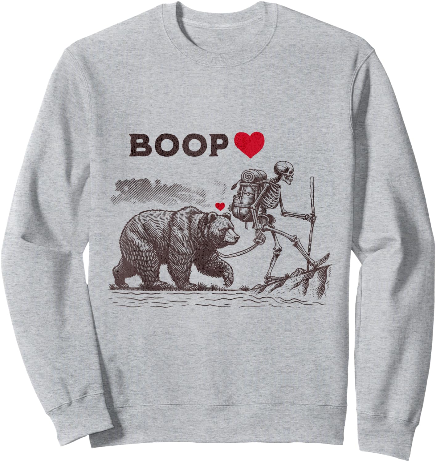 Retro Bear Skeleton Boop Bear Funny Halloween Girl Men Women Sweatshirt - Sweatshirt | Ash
