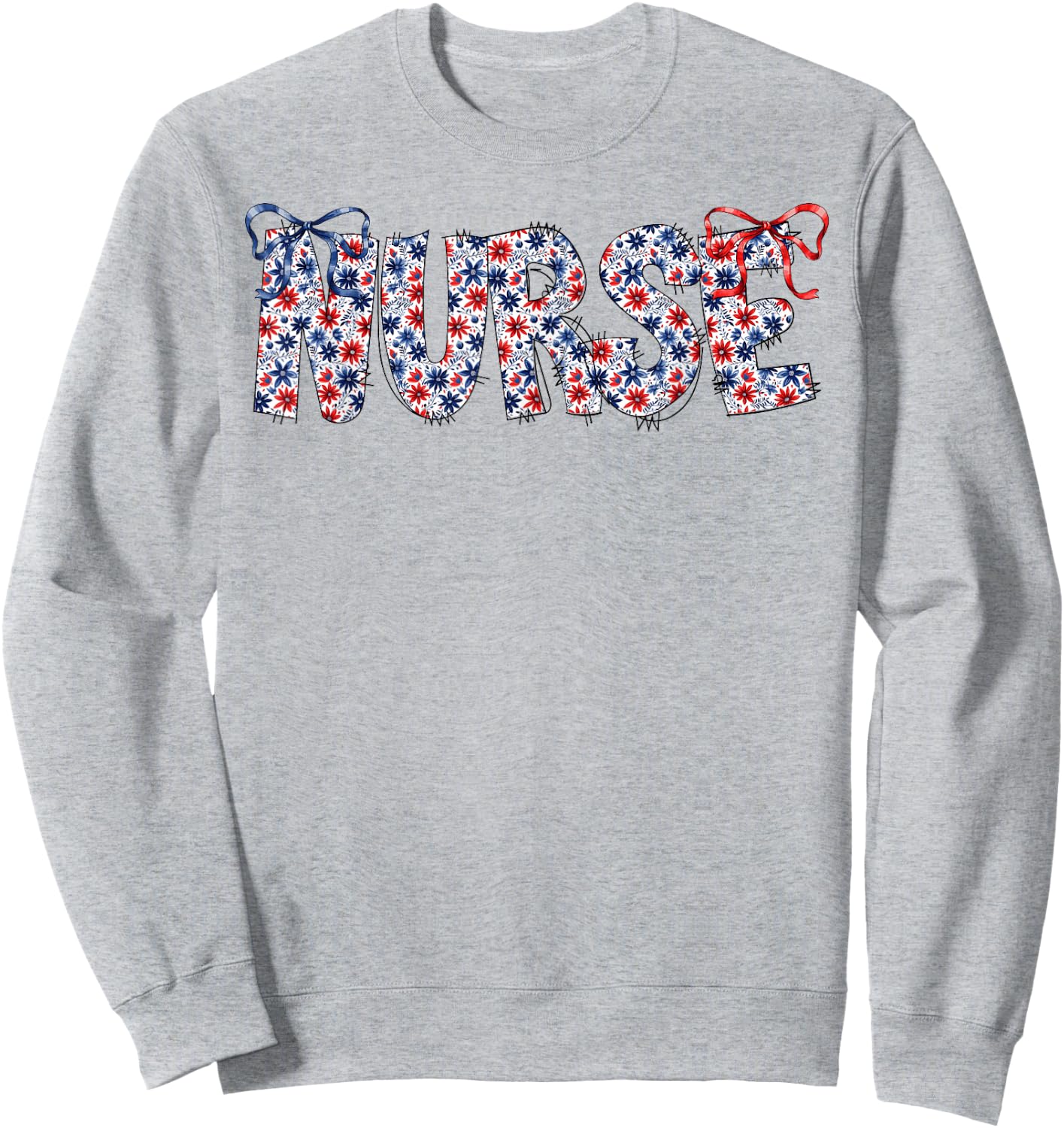 Groovy Cute Nurse Bows & Flowers USA Flag 4th Of July Women Sweatshirt - Sweatshirt | Ash