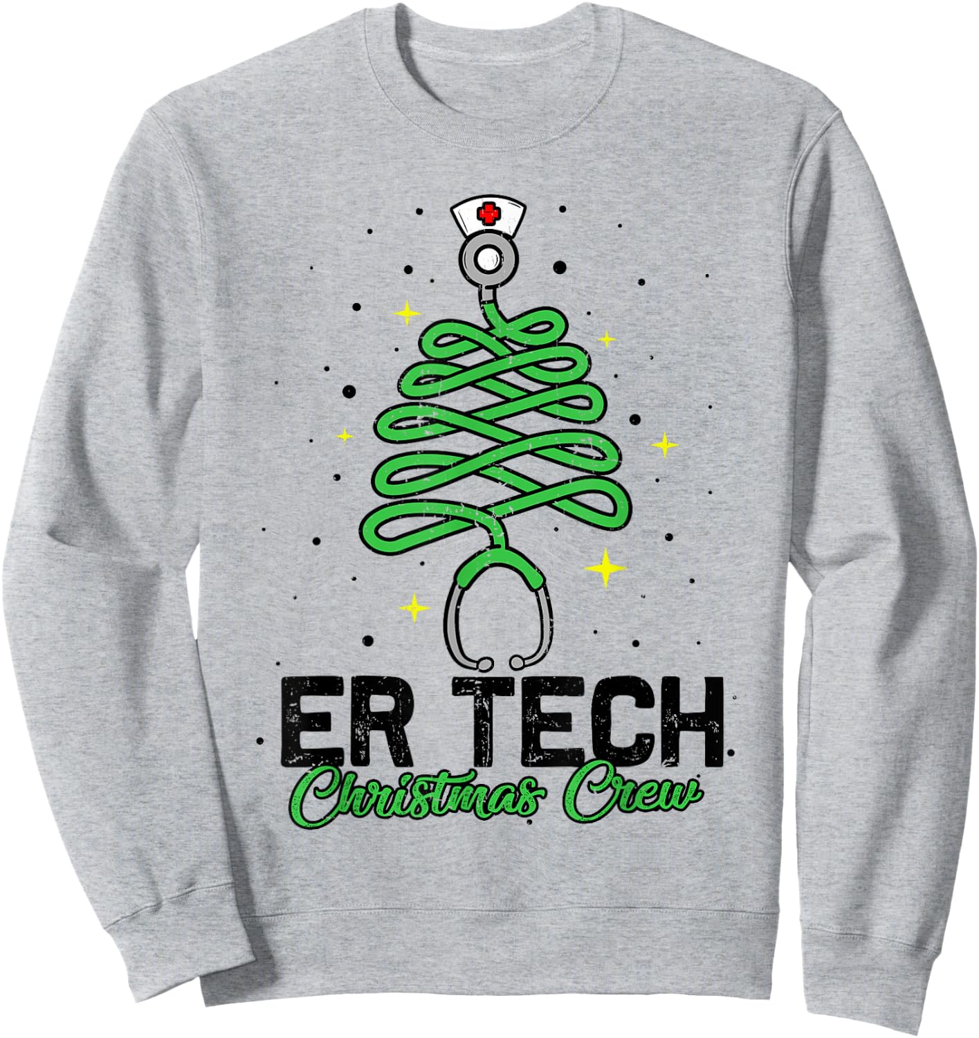 ER Tech Christmas Crew Cute Christmas Tree Xmas Lights Nurse Sweatshirt - Sweatshirt | Ash