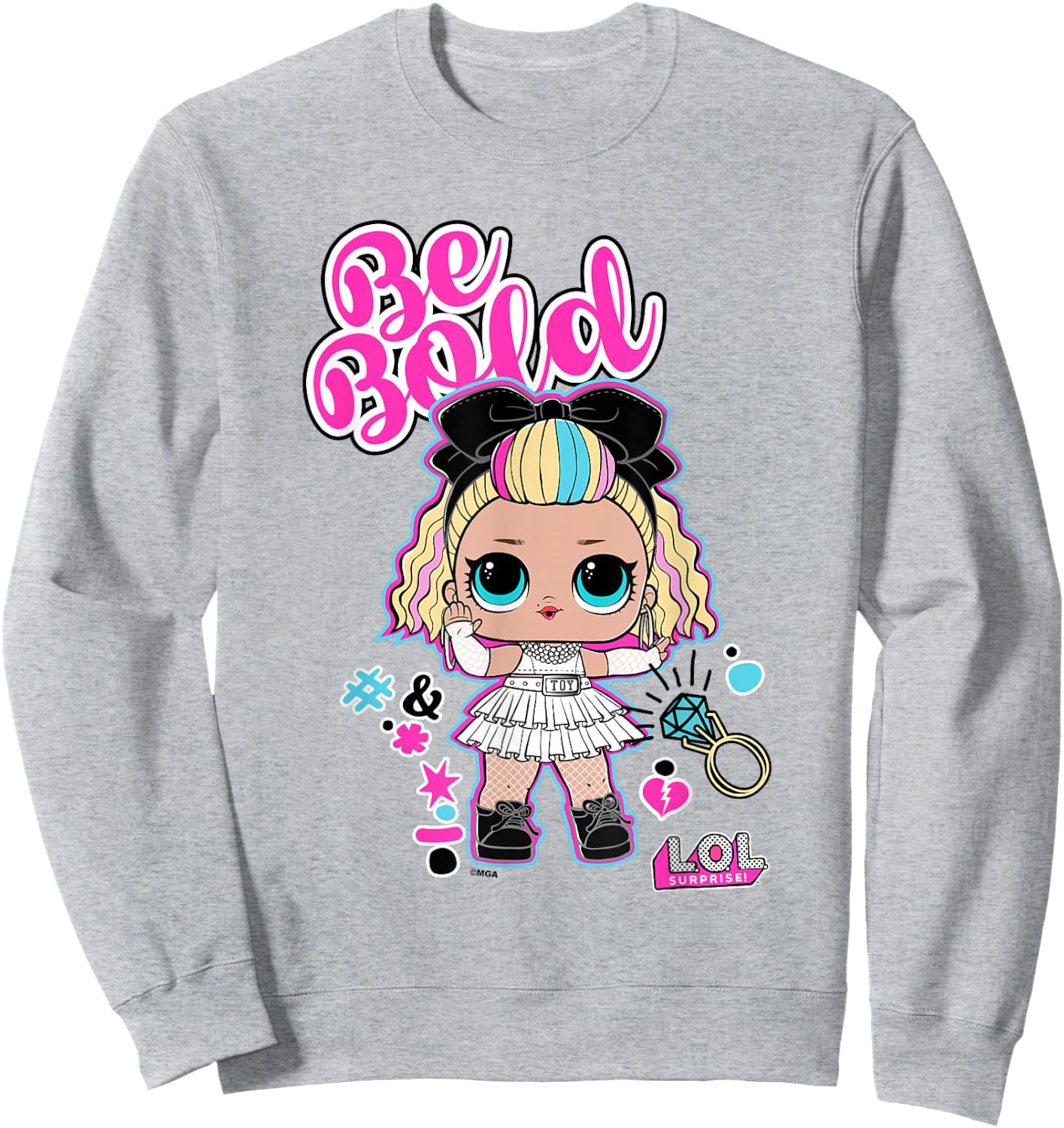 LOL Surprise Cute 80's B.B. Doll Be Bold Colorful Chest Logo Sweatshirt - Sweatshirt | Ash
