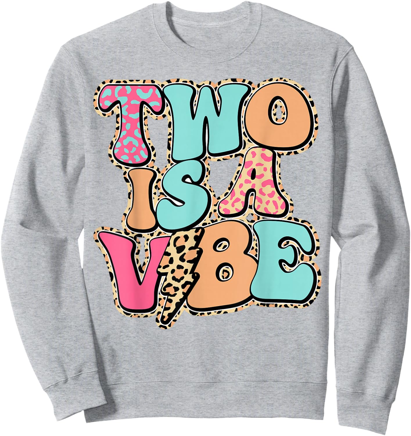 Two is A Vibe Girl Birthday Party Flower Leopard Sweatshirt - Sweatshirt | Ash