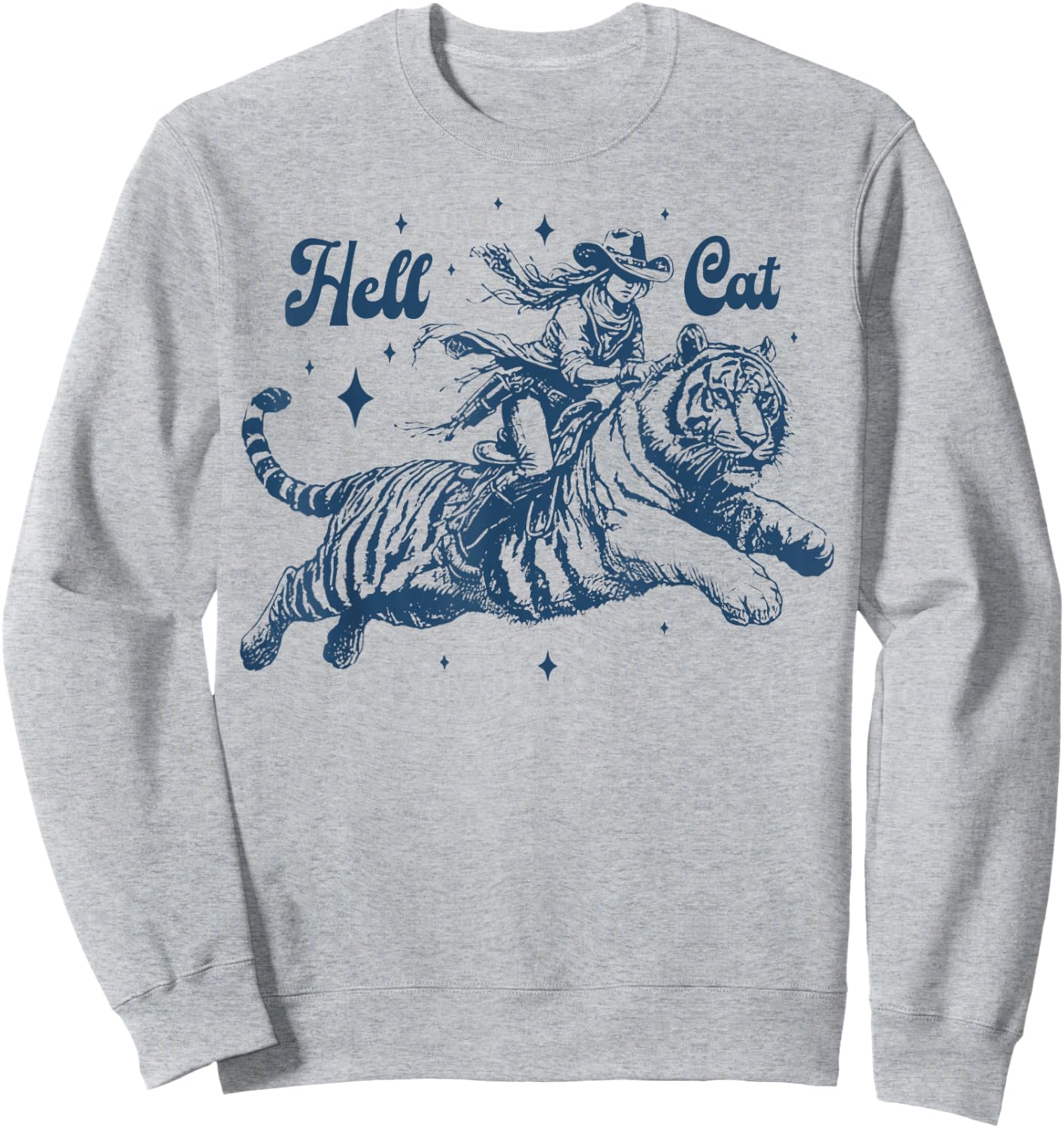 Cowgirl riding tiger Hell cat Vintage Sweatshirt - Sweatshirt | Ash