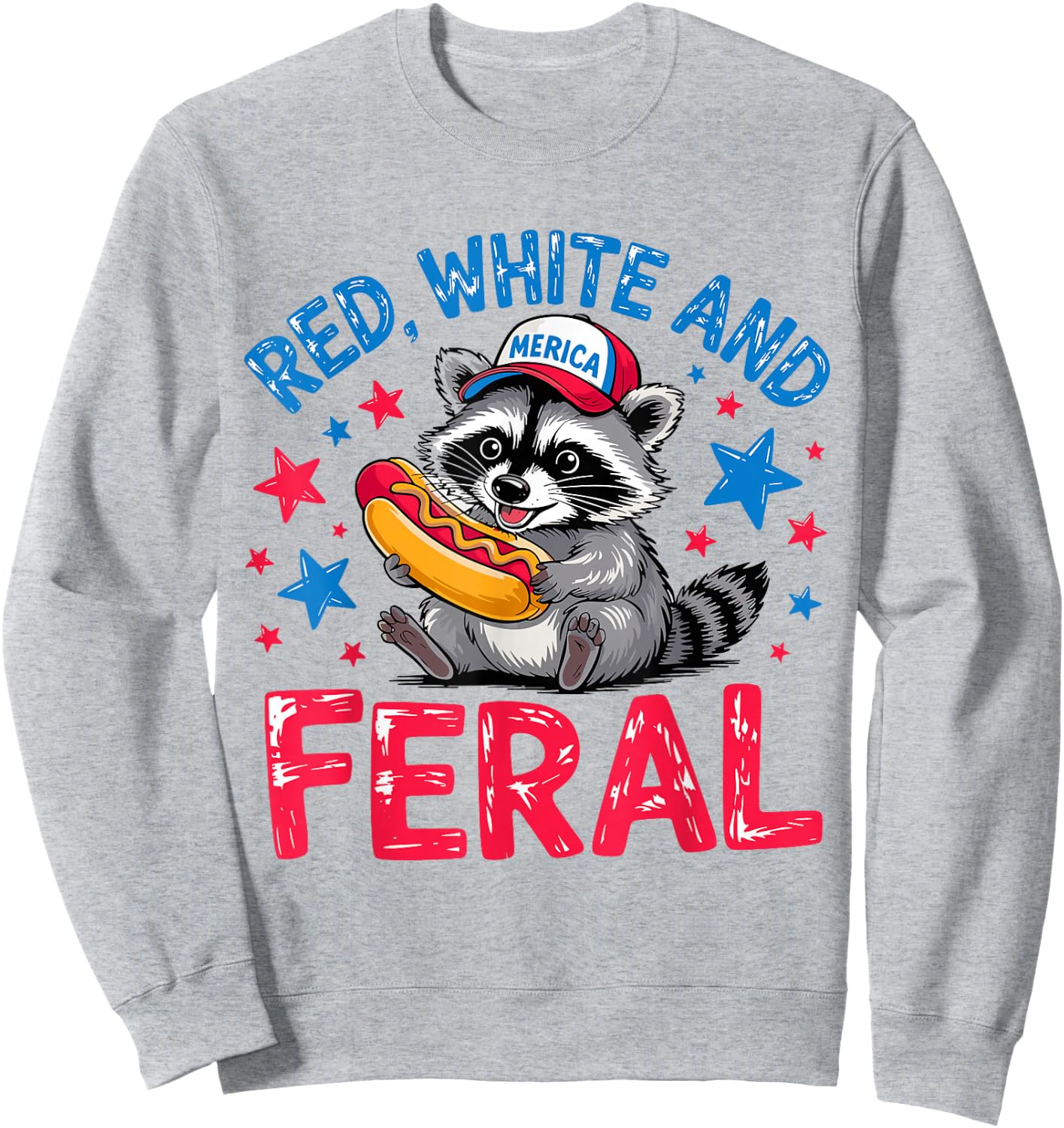 Retro Red White And Feral Raccoon USA 4th of July Boys Girls Sweatshirt - Sweatshirt | Ash