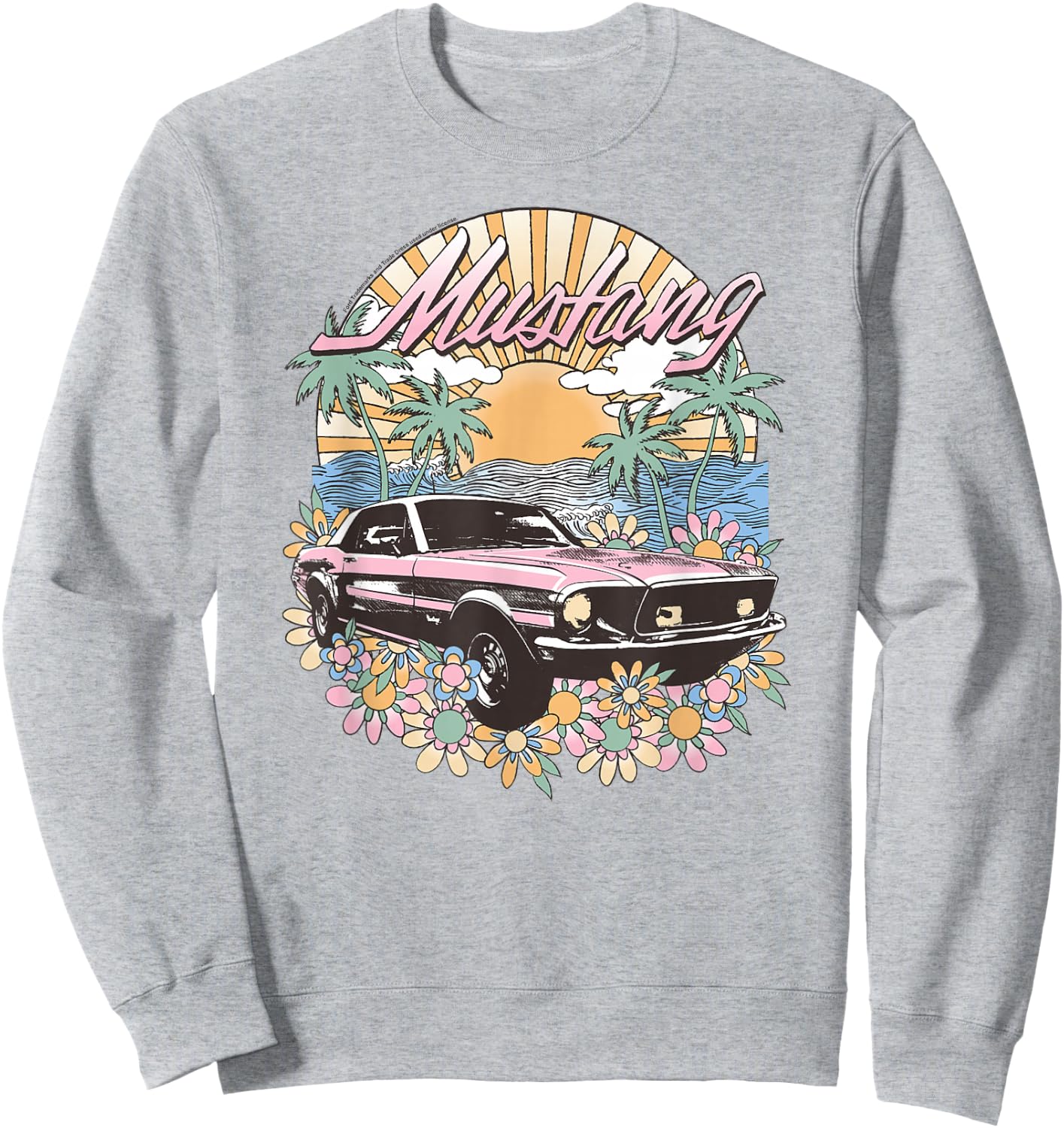 Ford – Vintage Pink Mustang Floral Beach Sunset Palm Trees , white, S Sweatshirt - Sweatshirt | Ash