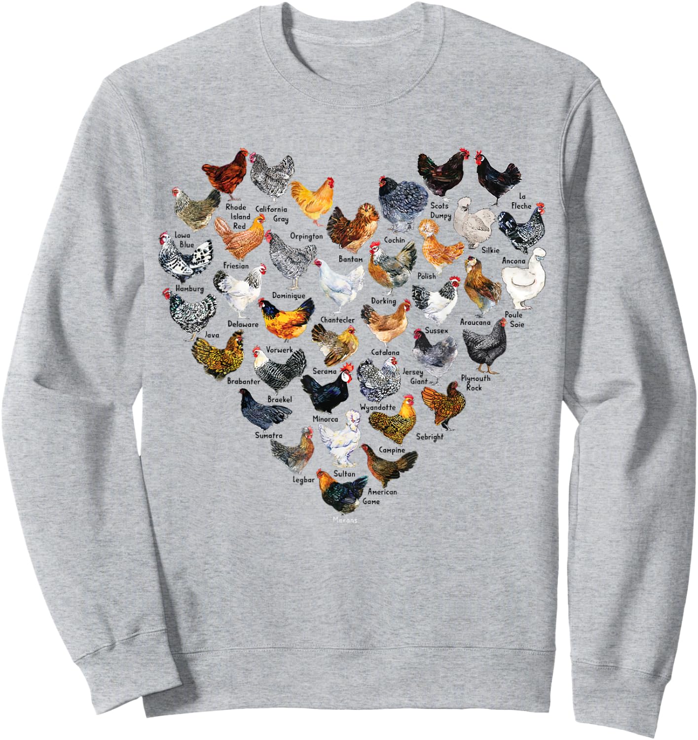 Love Chickens Heart Types of Chicken Sweatshirt - Sweatshirt | Ash