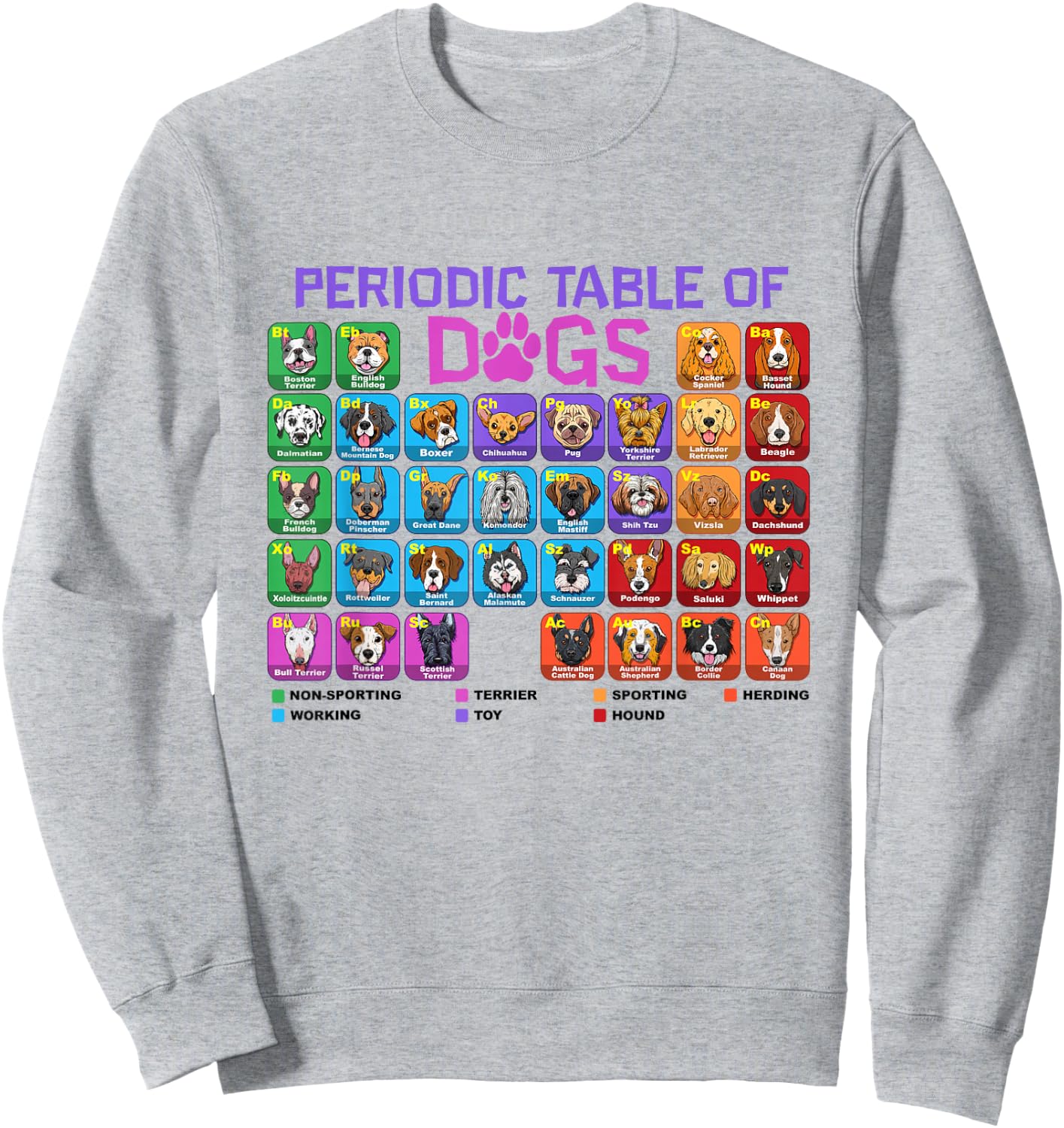 Periodic Table of Dogs Pet Puppy Science Dog Lover Dog Owner Sweatshirt - Sweatshirt | Ash