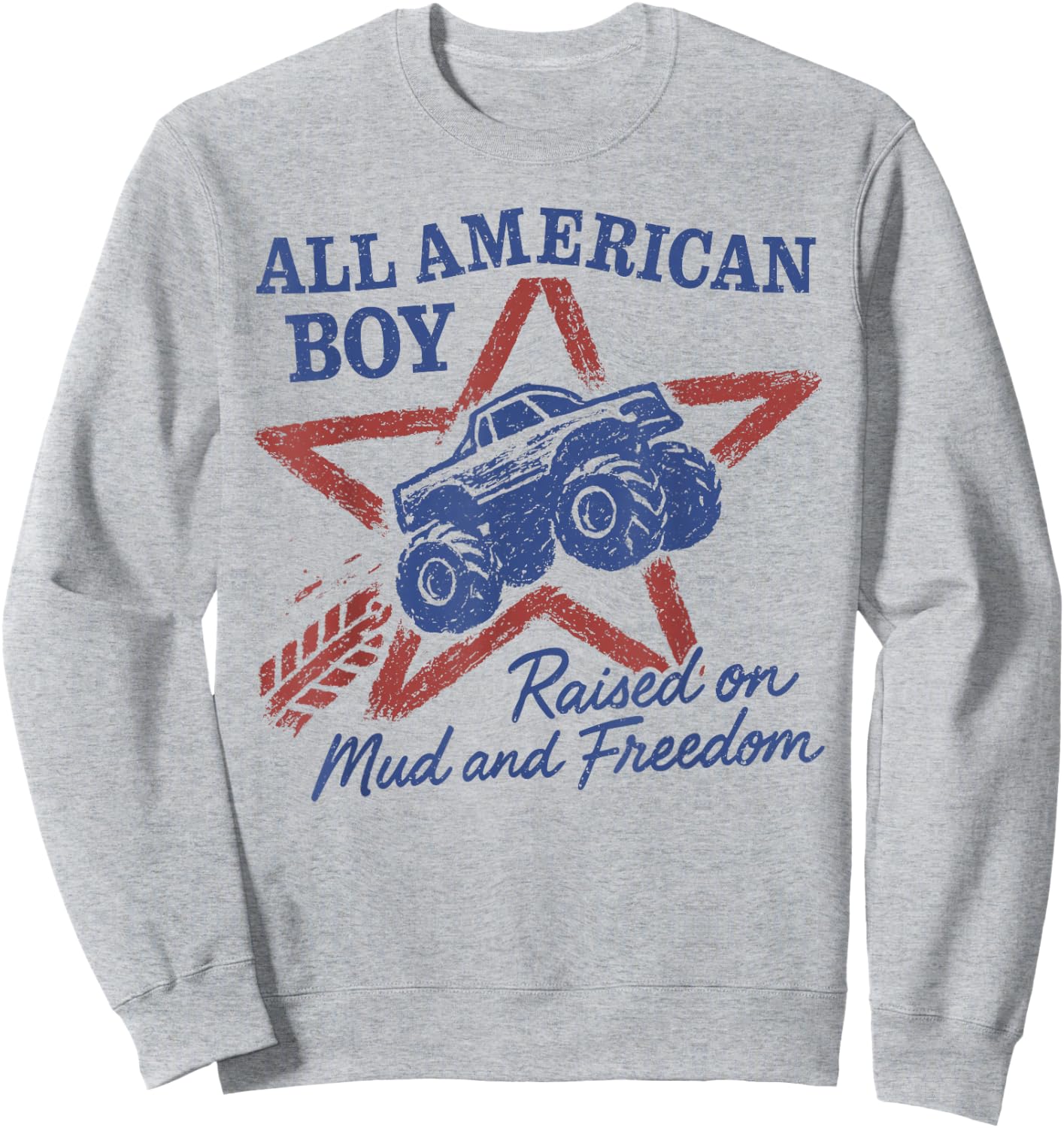 All American Boy 4th of July USA Family Matching Kids Truck Sweatshirt - Sweatshirt | Ash
