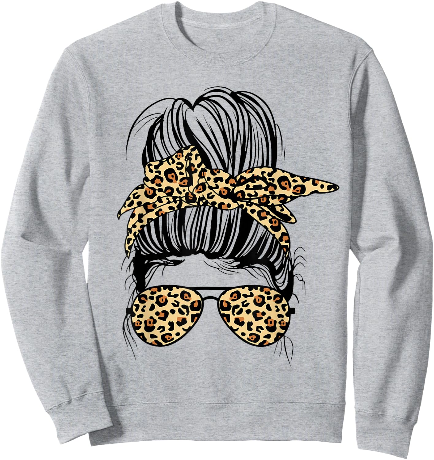 Leopard Mom Life Messy Bun Women's Sweatshirt - Sweatshirt | Ash