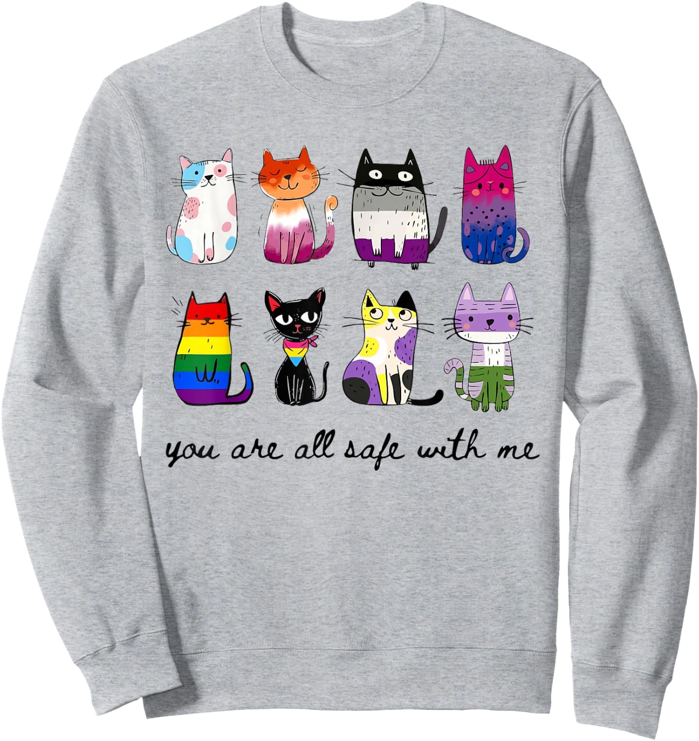 You are All Safe with Me Inclusive LGBTQ Cat Pride Month Gay Sweatshirt - Sweatshirt | Ash