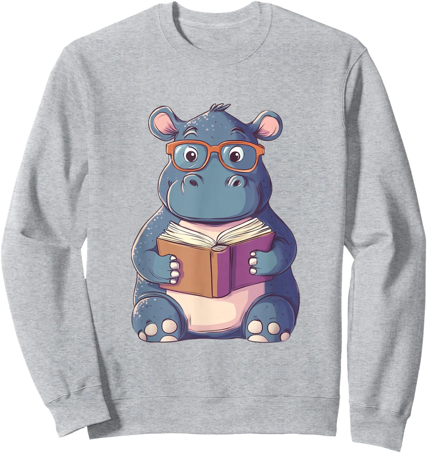 Hippo Reading Book for Boys Girls Kids Bookworm Sweatshirt - Sweatshirt | Ash