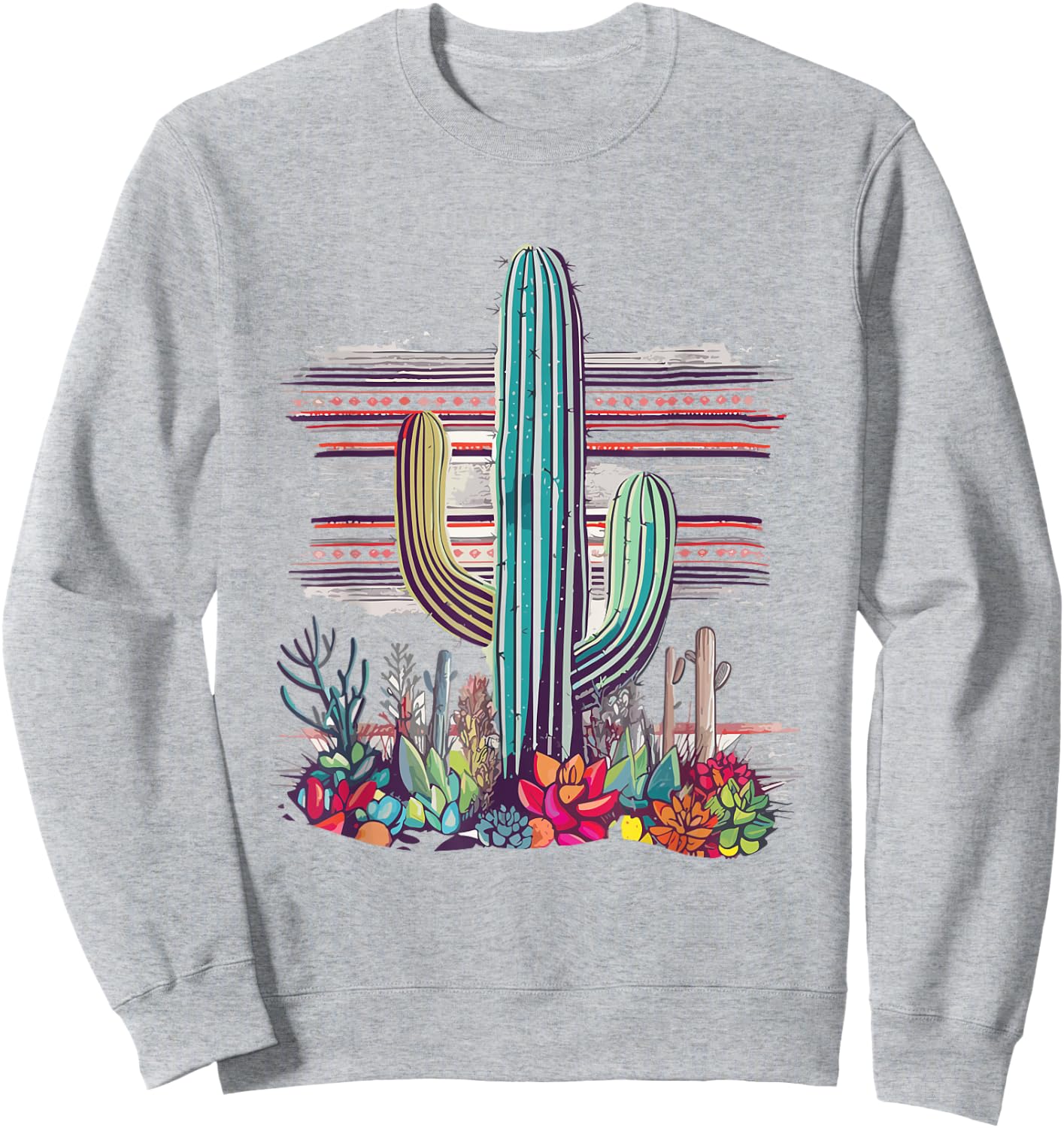 Serape Cactus Print Turquoise Western Saguaro Cactus Sweatshirt - Sweatshirt | Ash