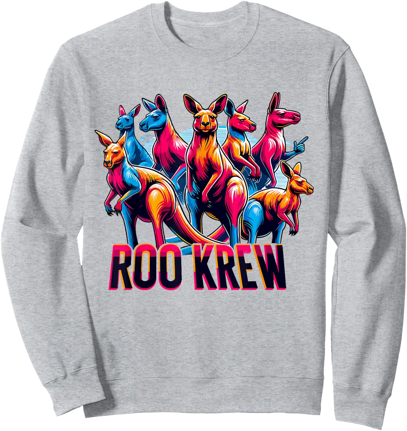 Roo Krew Funny Aussie Outback Kangaroo Humor Sweatshirt - Sweatshirt | Ash