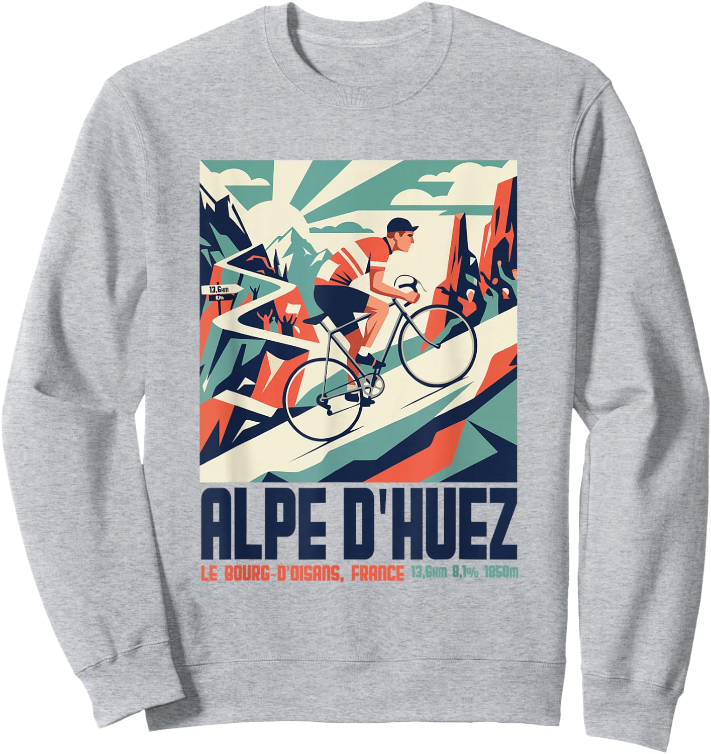 Alpe d'Huez Französische Alpen Frankreich Rennrad Sweatshirt - Sweatshirt | Ash
