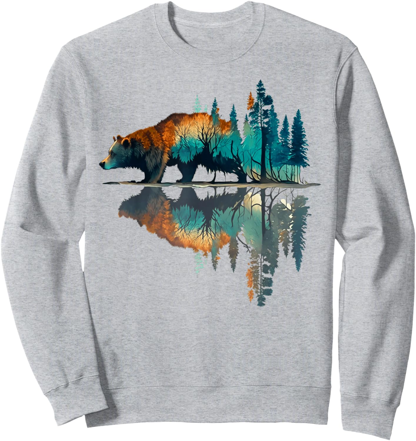 Trees Reflection Wildlife Nature Animal Bear Outdoor Forest Sweatshirt - Sweatshirt | Ash