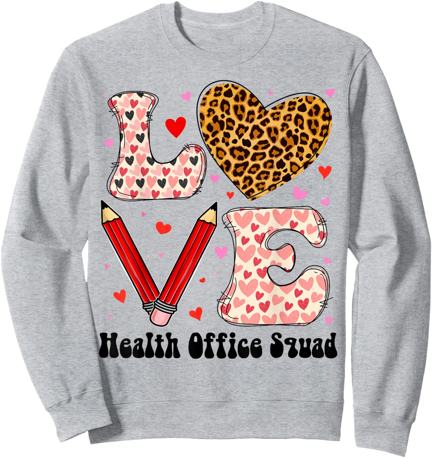 Health Office Squad Love Heart Leopard Plaid Valentines Day Sweatshirt - Sweatshirt | Ash