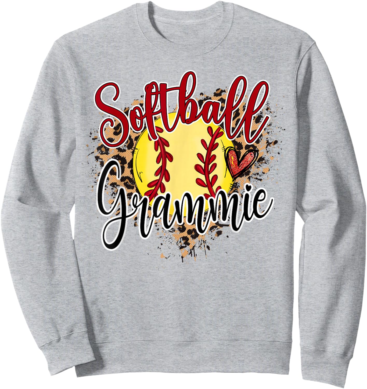 Softball Grammie Leopard Softball Lover Matching Family Sweatshirt - Sweatshirt | Ash