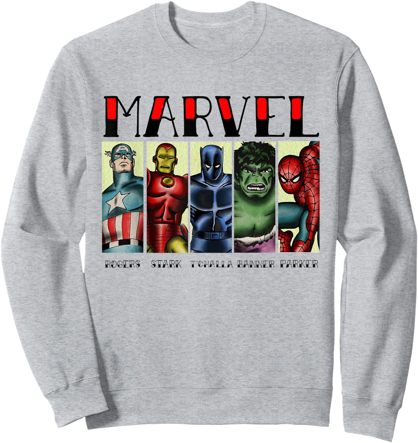 Marvel Avengers and Spider-Man Super Hero Real Names Retro Sweatshirt - Sweatshirt | Ash