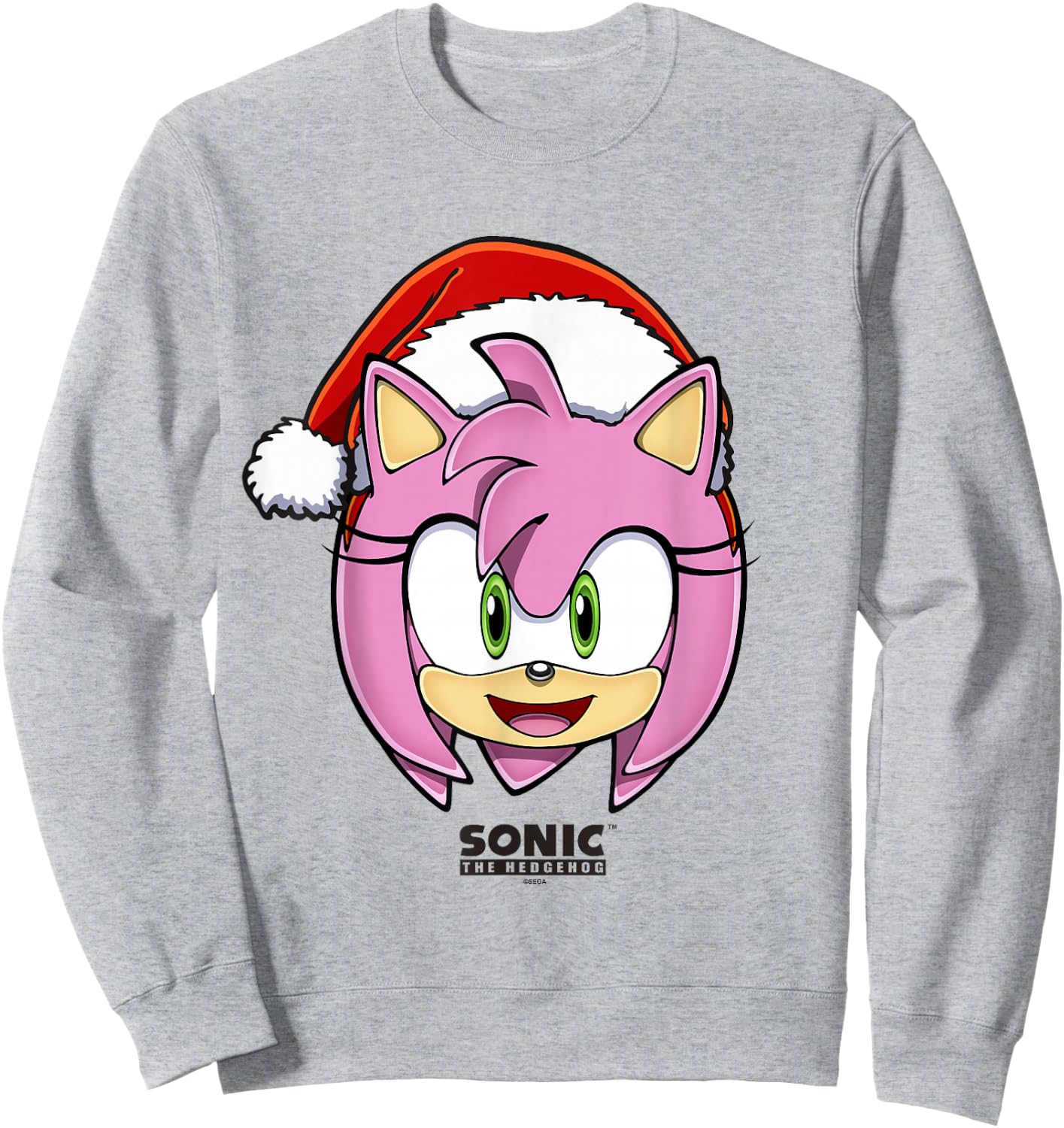 Sonic The Hedgehog Christmas Amy Rose Big Face Santa Hat Sweatshirt - Sweatshirt | Ash