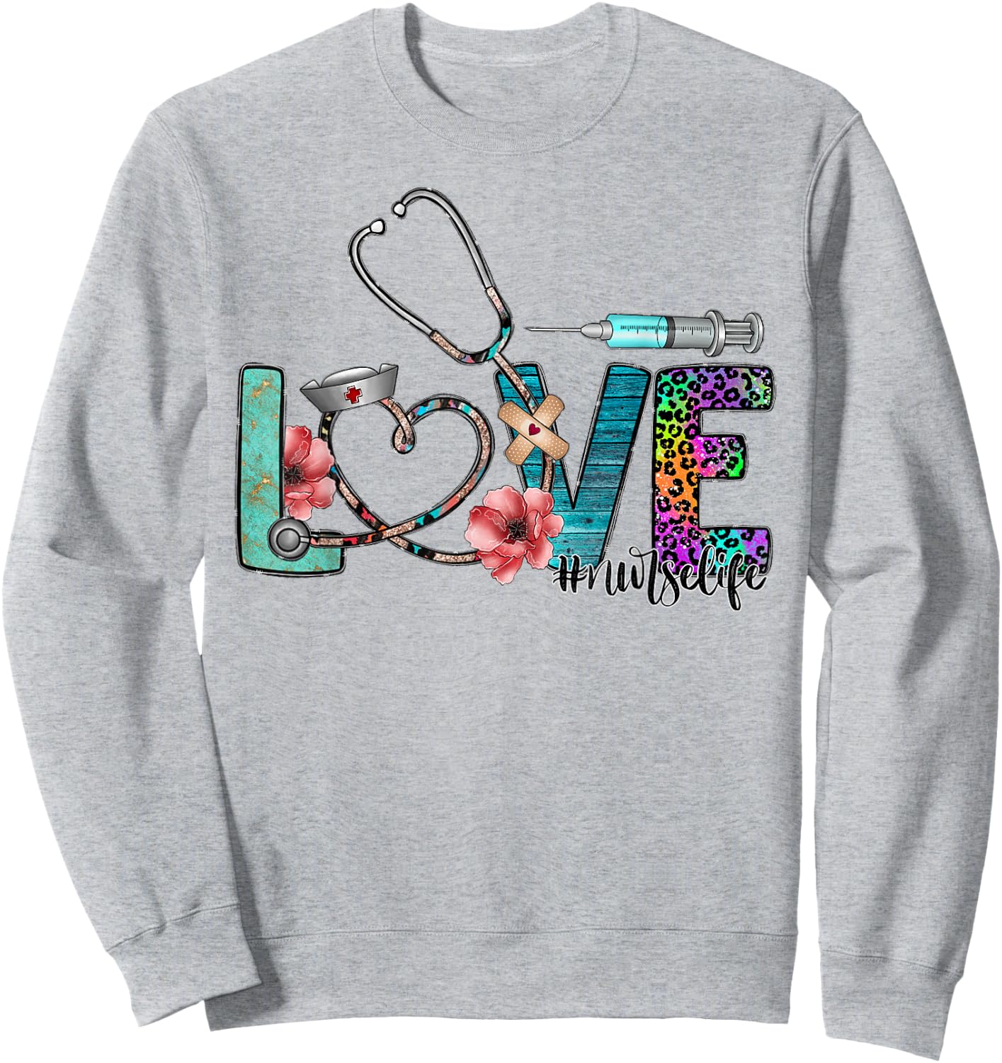 Nurse Life for Love Nurse Leopard Nurse's Week Valentine Sweatshirt - Sweatshirt | Ash