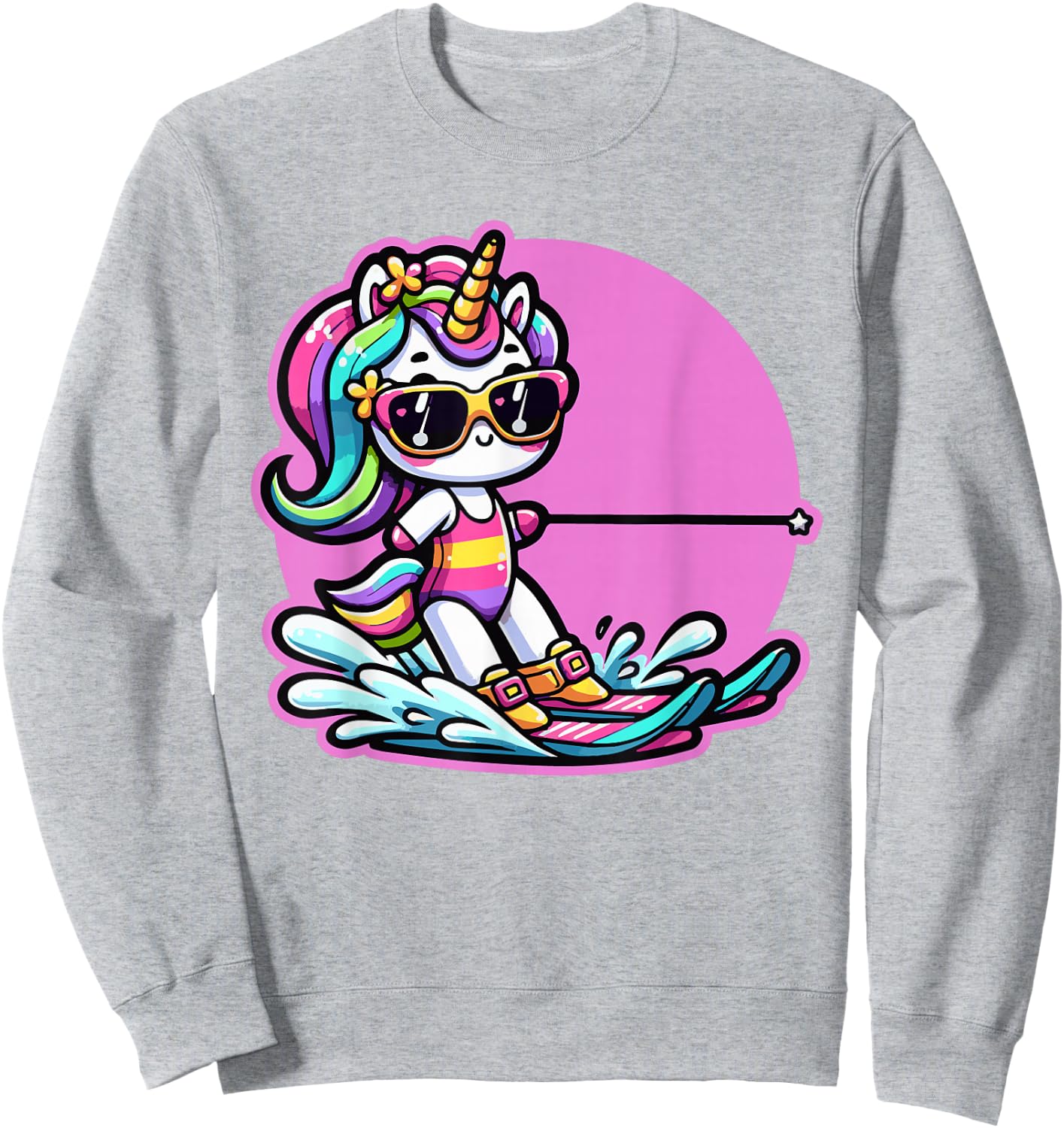 Waterski Girl Waterskier Unicorn Waterski Sweatshirt - Sweatshirt | Ash