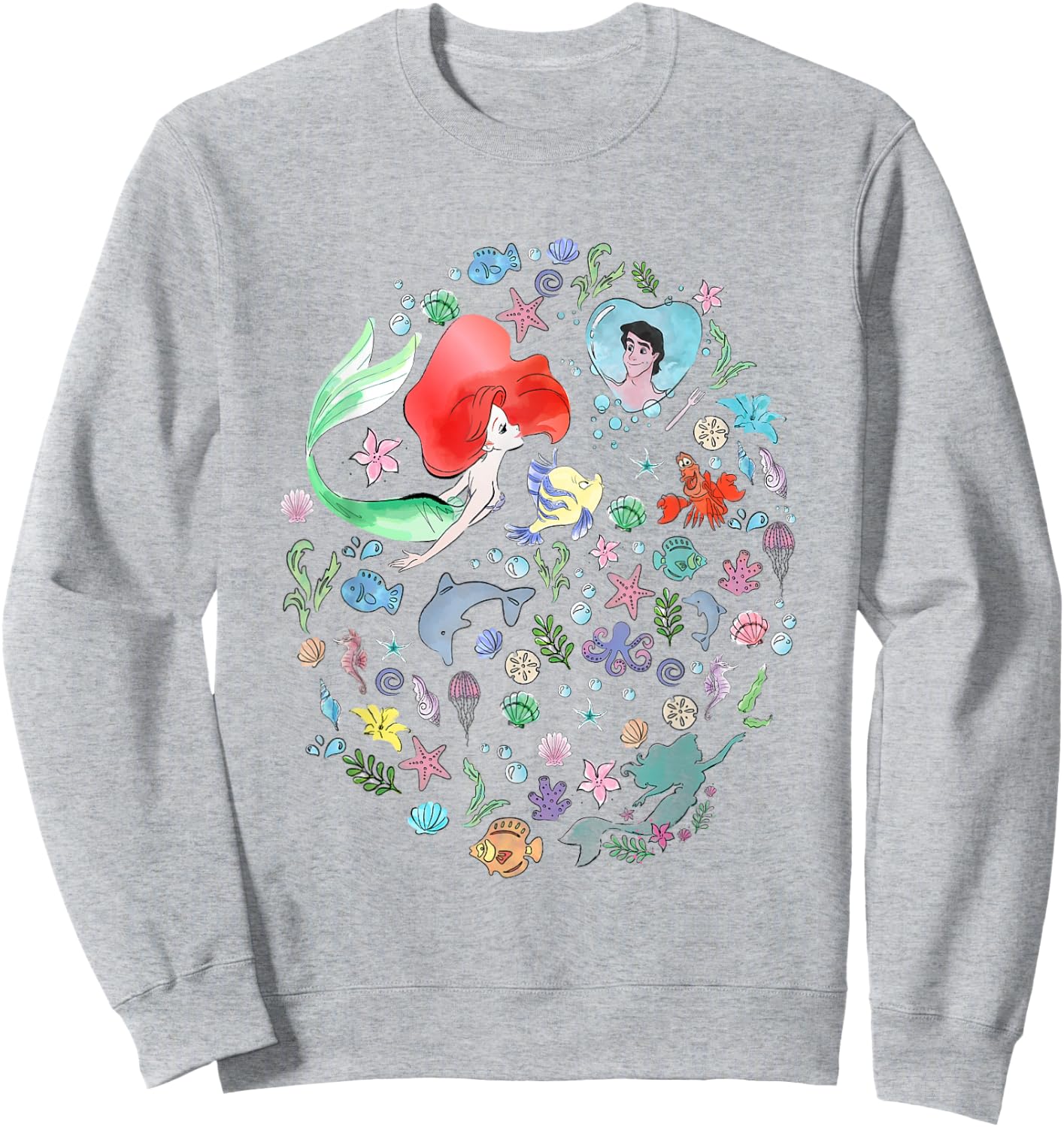 Disney The Little Mermaid Ariel's Jumble Watercolor Poster Sweatshirt - Sweatshirt | Ash