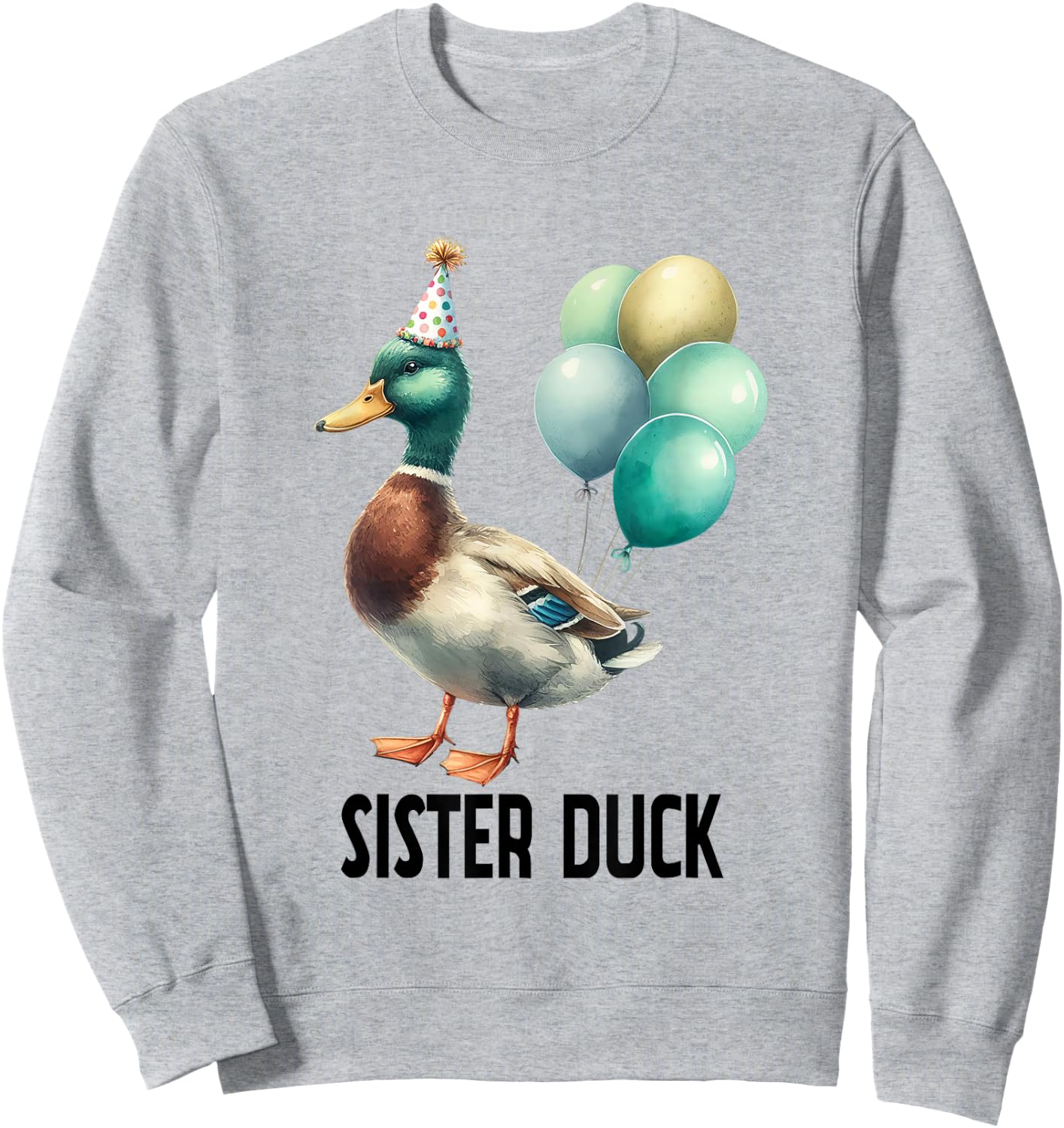 Cute Animal Birthday Sister Duck Birthday Family Matching Sweatshirt - Sweatshirt | Ash