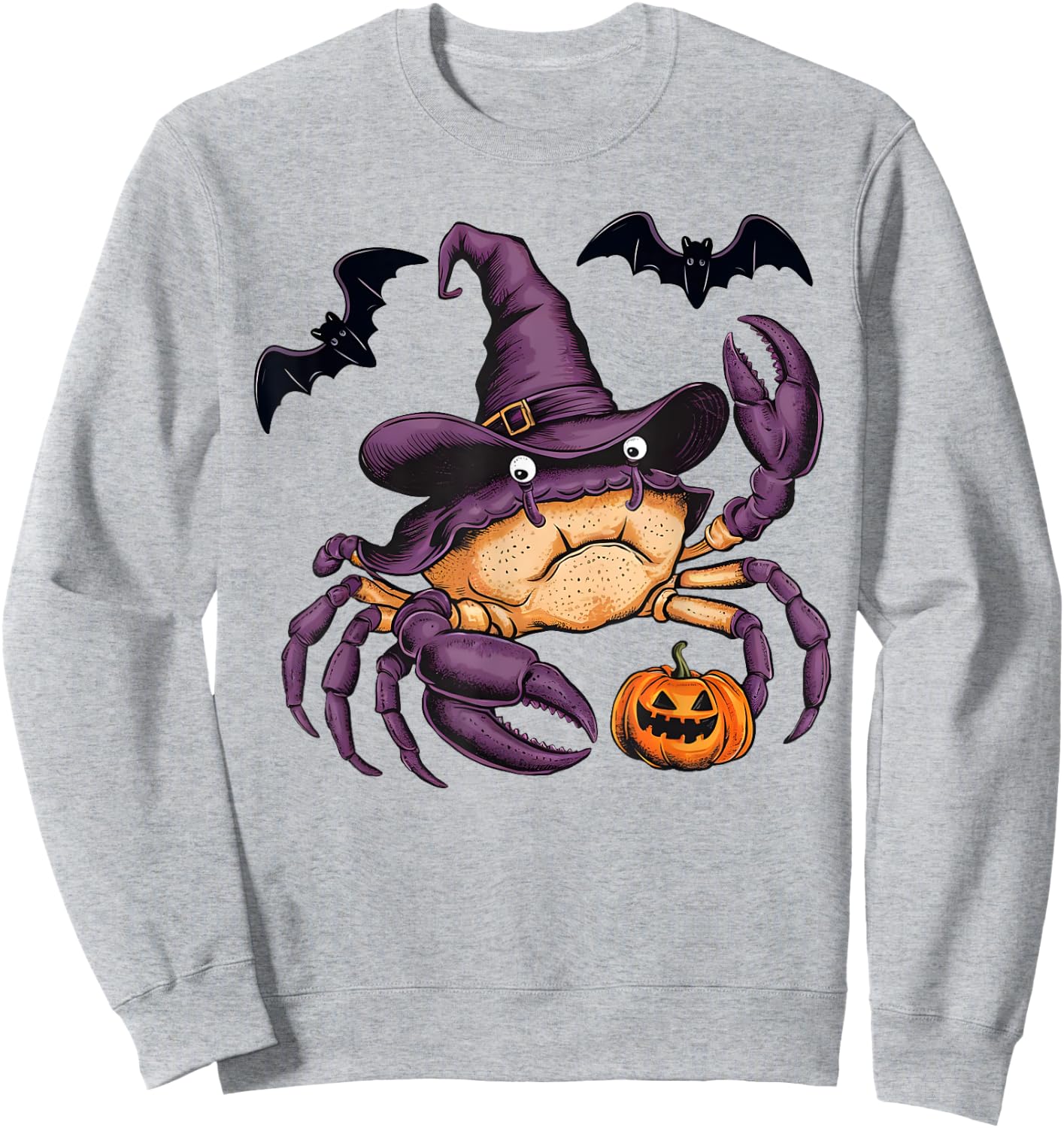 Funny Crab Halloween Costume Scary Pumpkin Bat Witch Sweatshirt - Sweatshirt | Ash