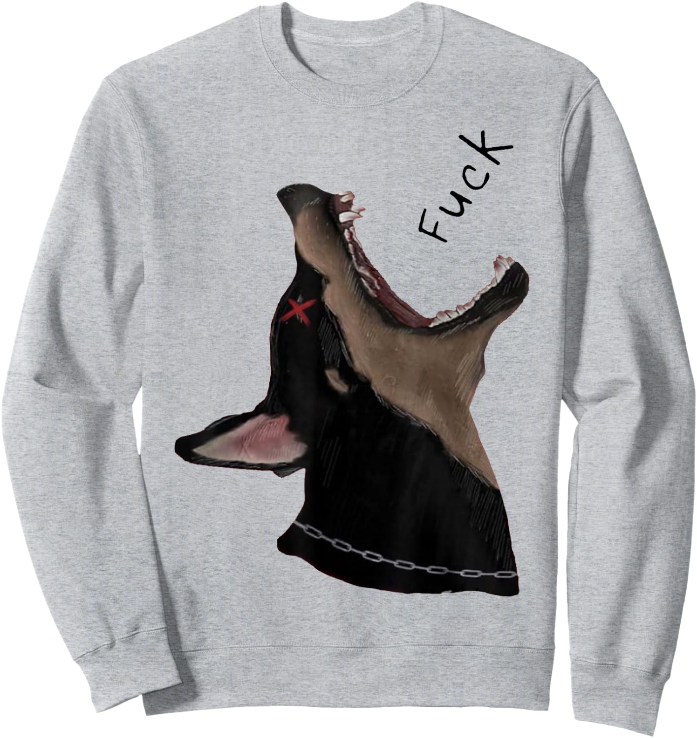 Doberman Dog Fuck Howling Yelling Art Sweatshirt - Sweatshirt | Ash