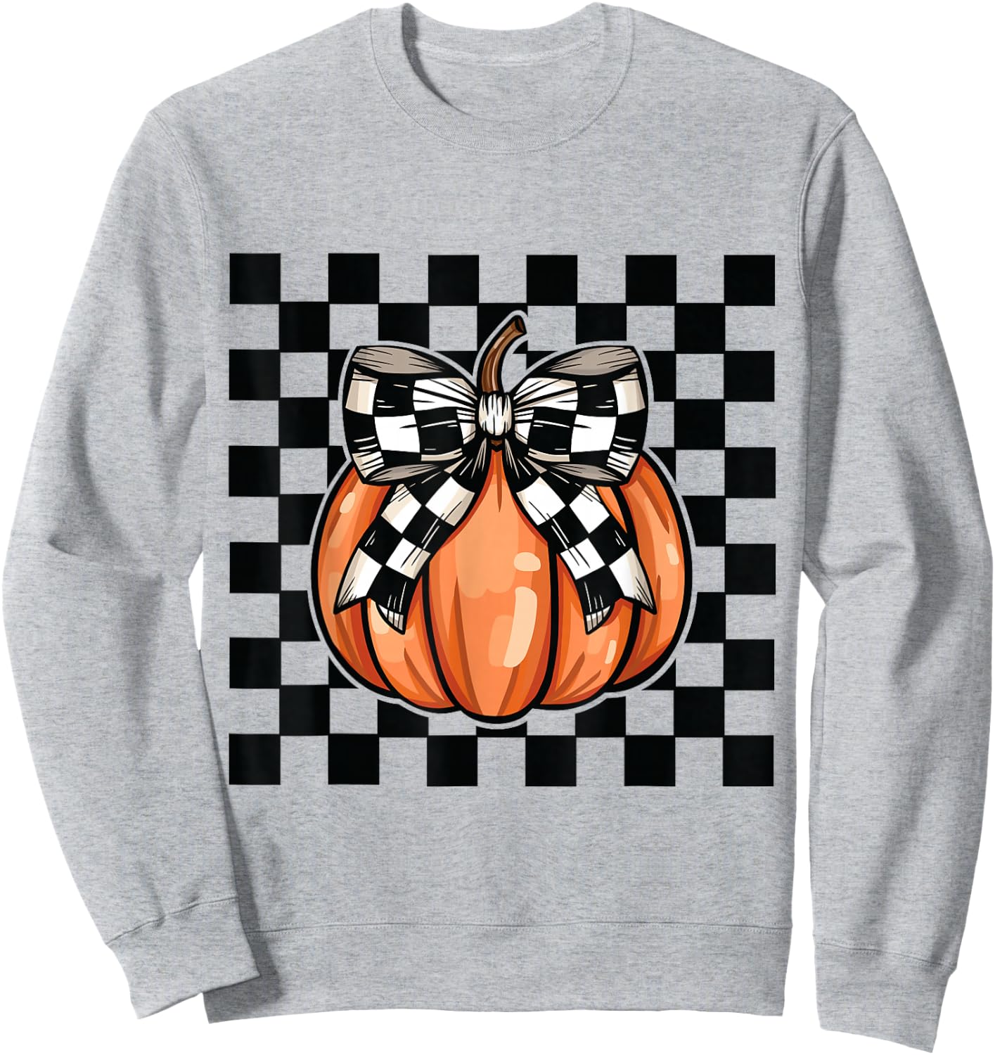 Checkered Halloween pumpkin cute coquette bow aesthetic girl Sweatshirt - Sweatshirt | Ash