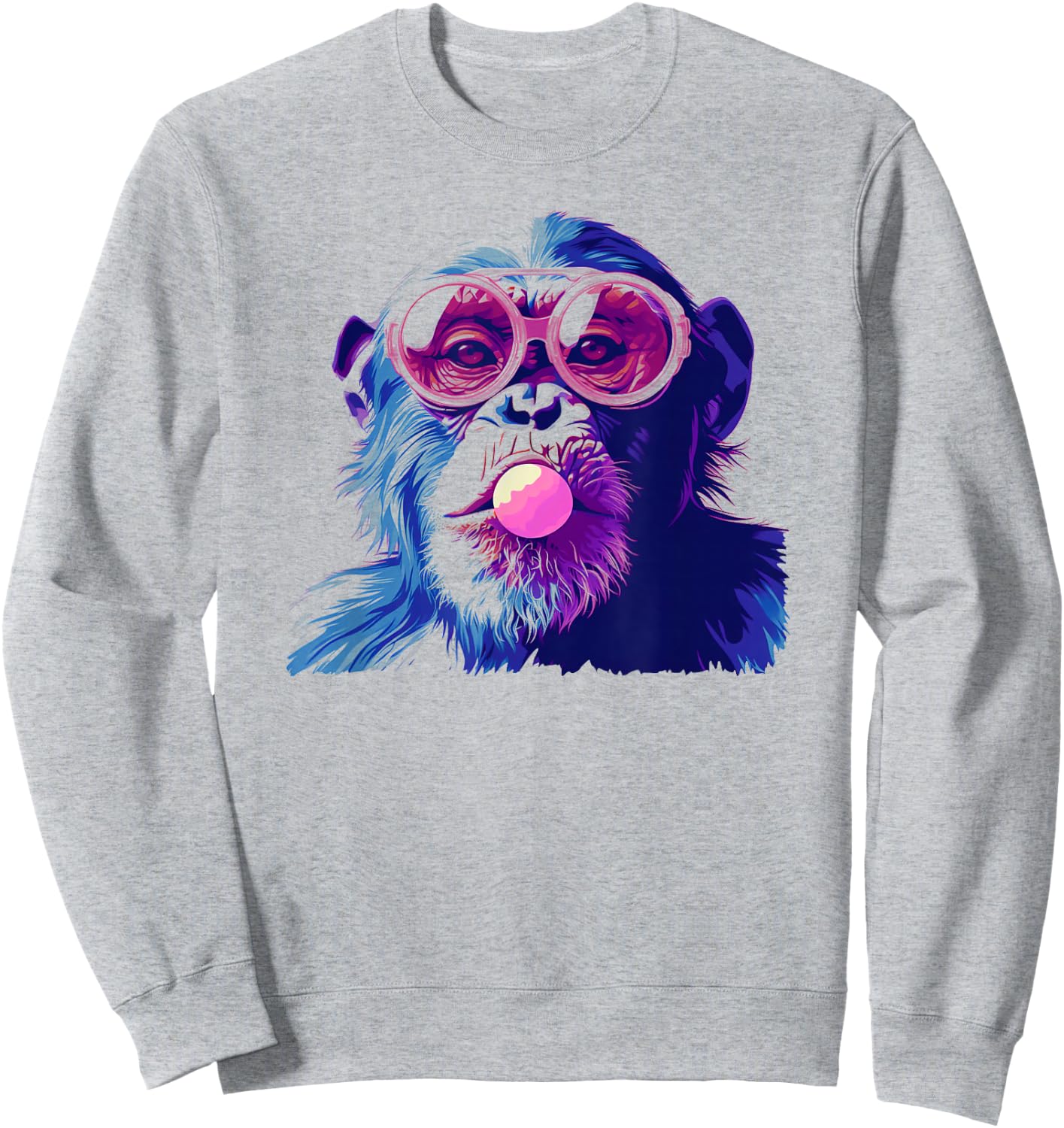 Cute Chimpanzee Monkey Primate Portrait Chimp Bubblegum Sweatshirt - Sweatshirt | Ash