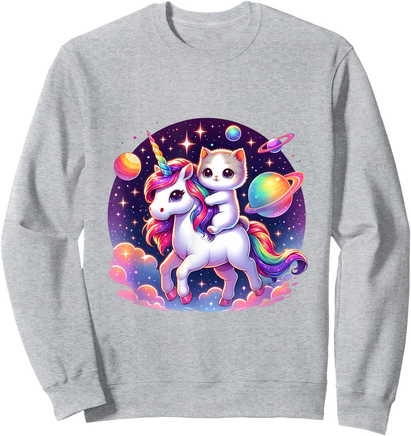 Cat Unicorn Graphic Cute Cat Riding Unicorn Lover Boys Girls Sweatshirt - Sweatshirt | Ash