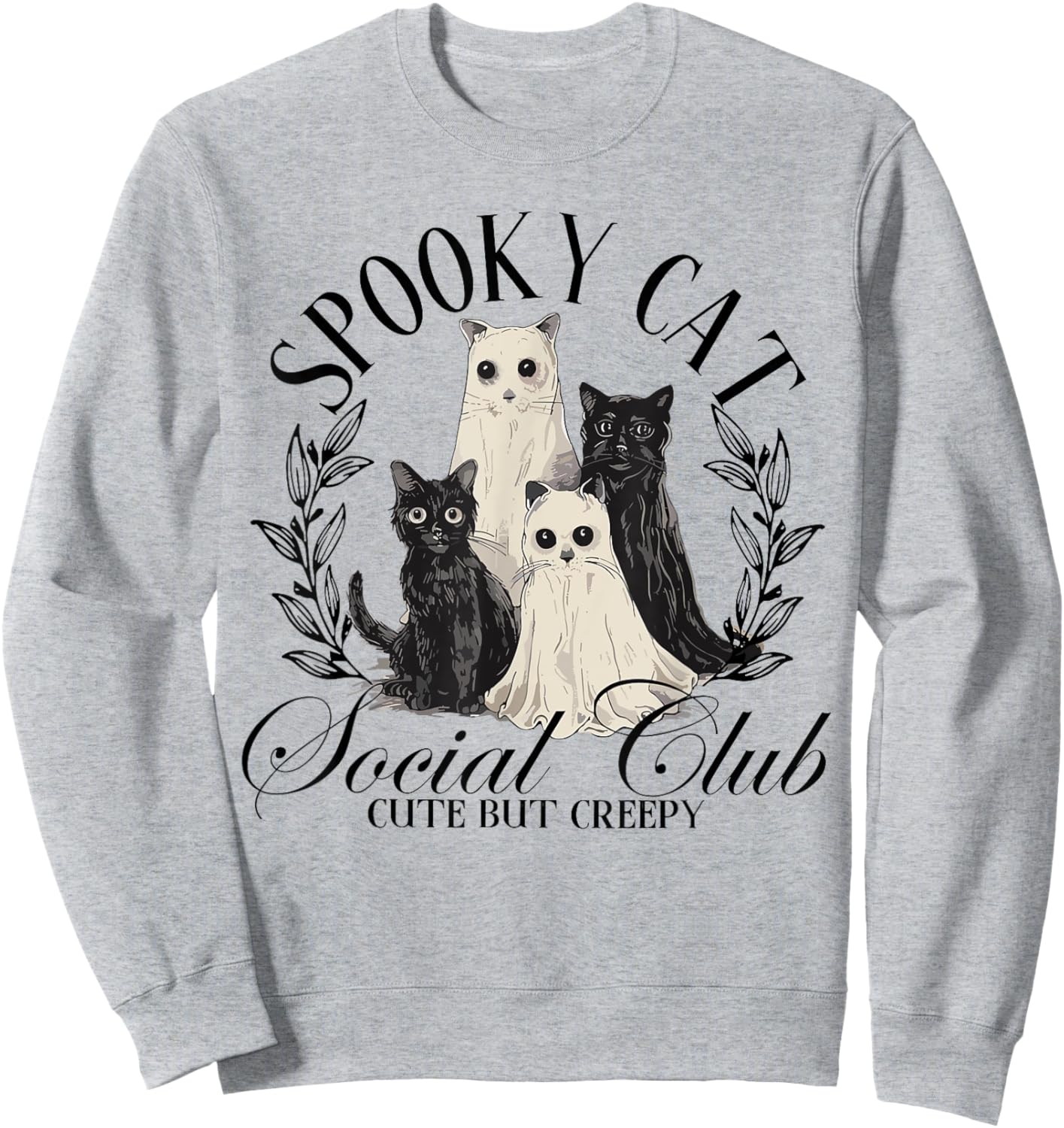Spooky Cat Social Club Ghost Cat Halloween Gothic Black Cat Men Women Kids Sweatshirt - Sweatshirt | Ash