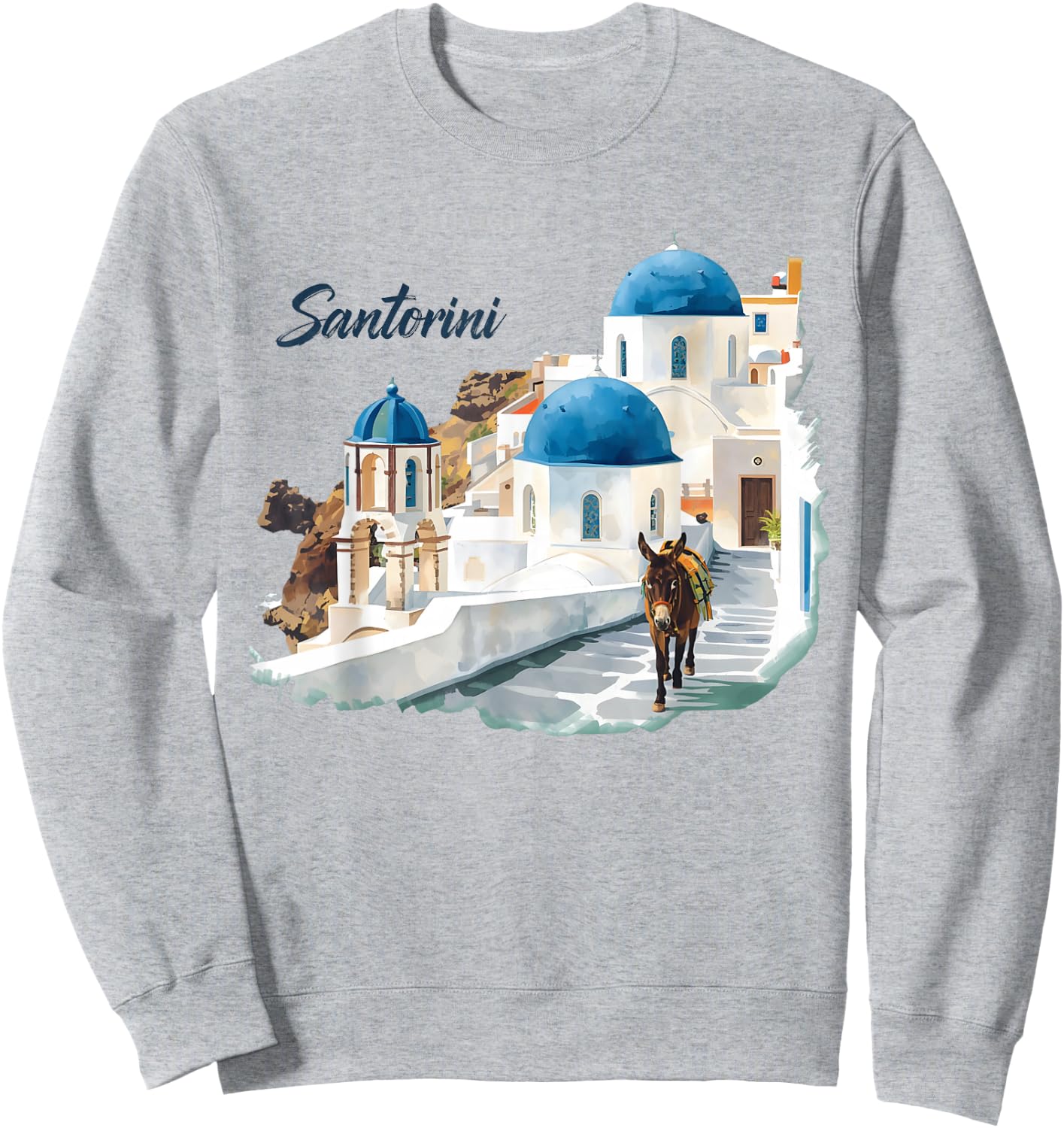 Donkey on Santorini Streets in Greece Tourist Keepsake Women Sweatshirt - Sweatshirt | Ash