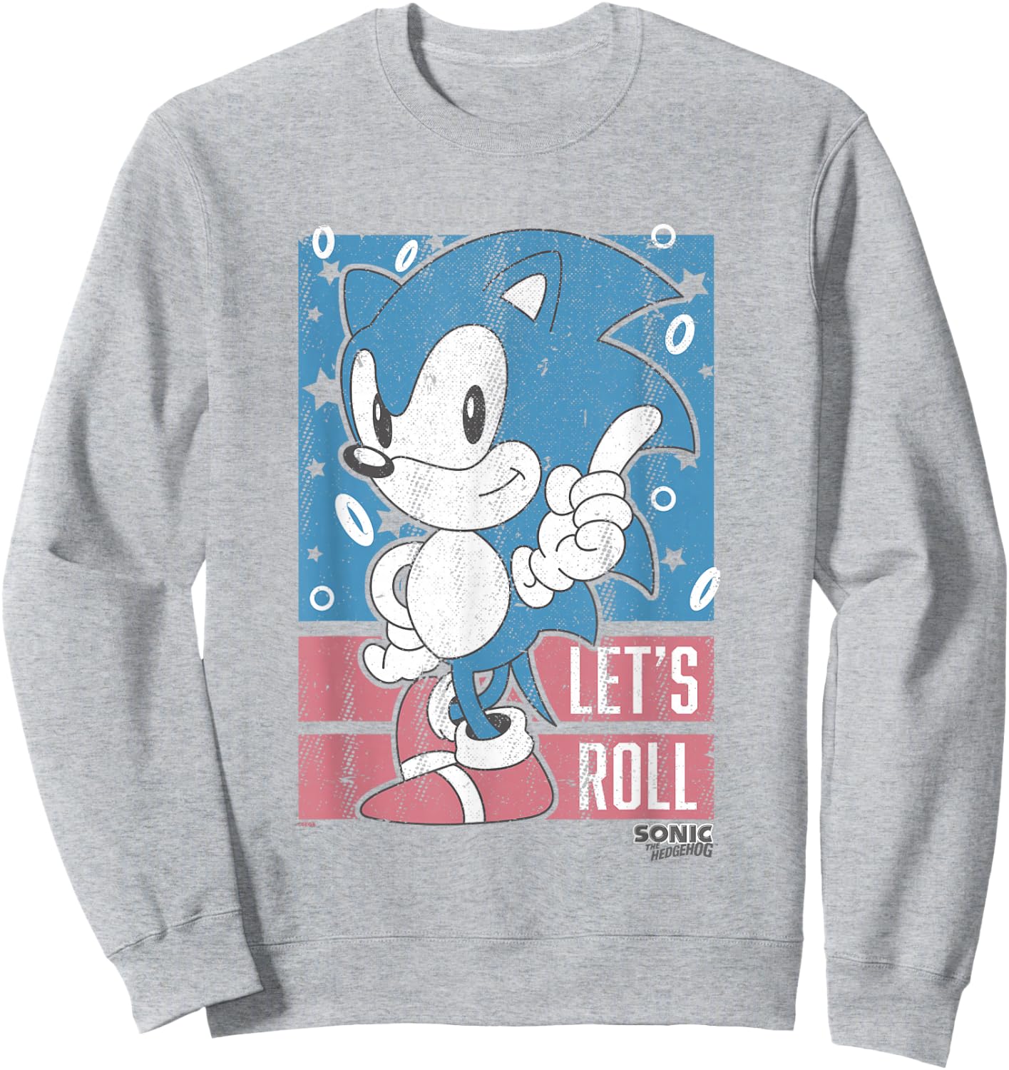Sonic The Hedgehog Let's Roll Americana Distressed Logo Sweatshirt - Sweatshirt | Ash