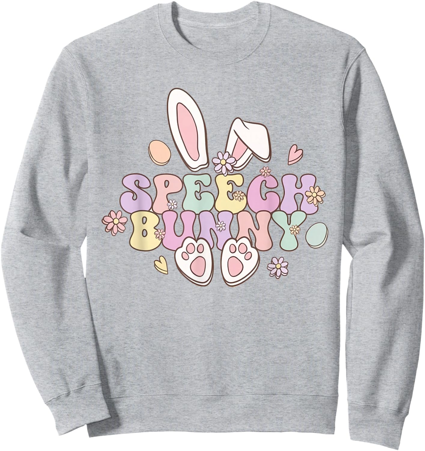 Groovy Retro Speech Bunny Easter Speech Pathologist SLP Sweatshirt - Sweatshirt | Ash