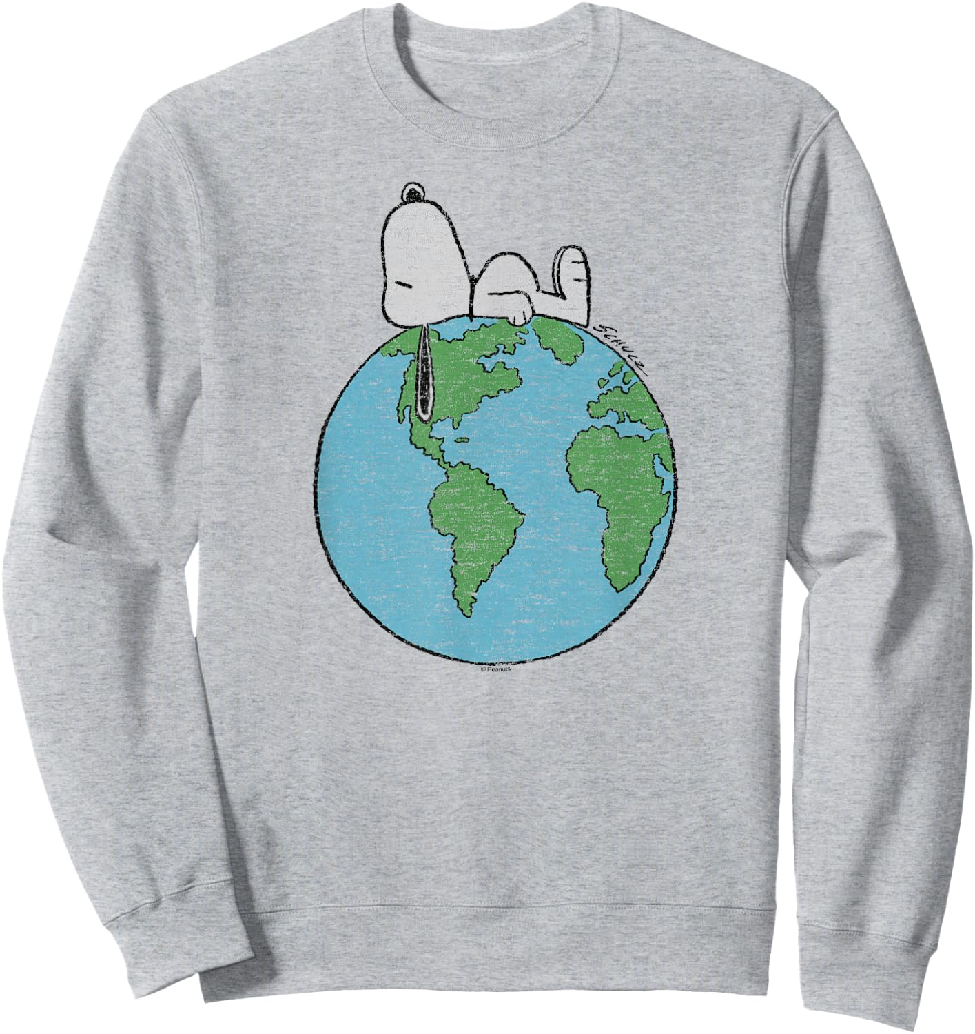 Peanuts - Snoopy Earth Day Laying On Top of the World Sweatshirt - Sweatshirt | Ash