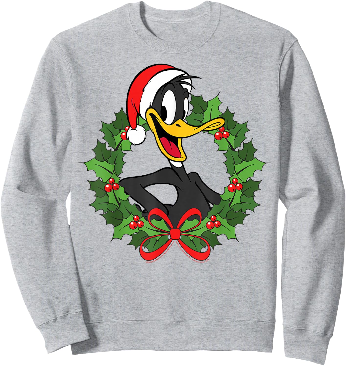 Looney Tunes Christmas Daffy Duck Wreath Sweatshirt - Sweatshirt | Ash