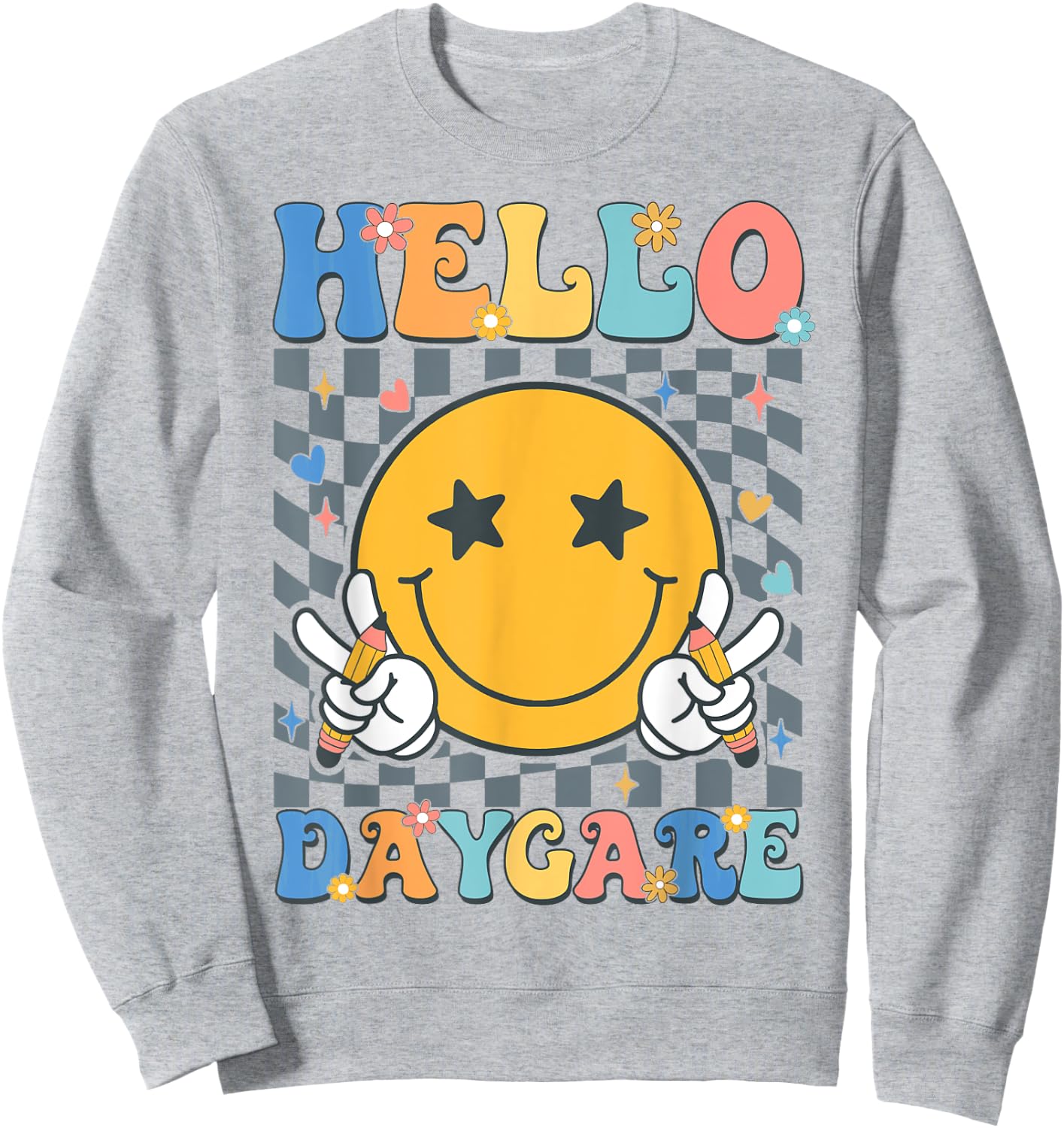 Hello Daycare Team Groovy Back To School Daycare Teacher Kid Sweatshirt - Sweatshirt | Ash