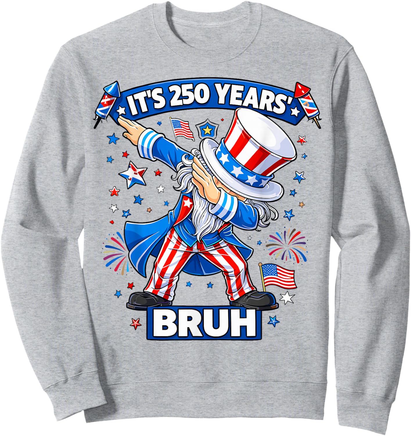 Boys It's 250 Years Bruh Dabbing Uncle Sam 4th of July Kids Sweatshirt - Sweatshirt | Ash