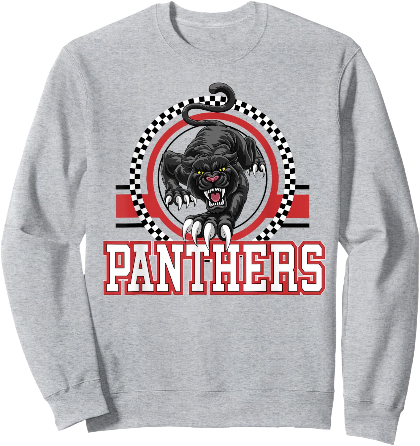 Panthers School Spirit Checkered Print Mascot Red Panther Sweatshirt - Sweatshirt | Ash