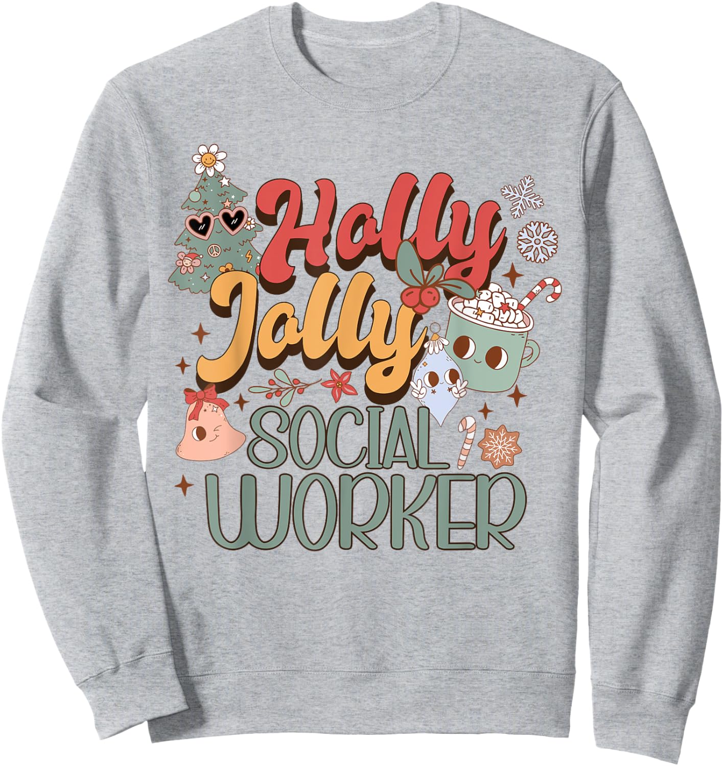 Social Worker Christmas Groovy Retro Aesthetic LCSW Sweatshirt - Sweatshirt | Ash