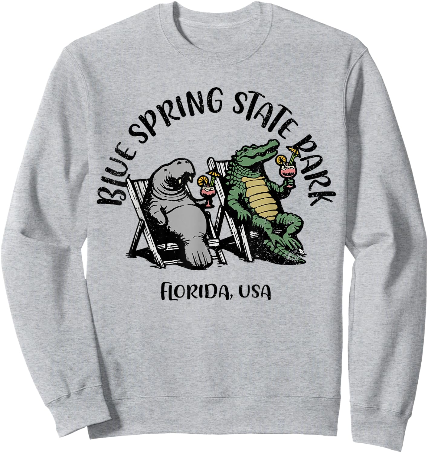 Blue Spring State Park Florida USA Manatee Alligator Design Sweatshirt - Sweatshirt | Ash