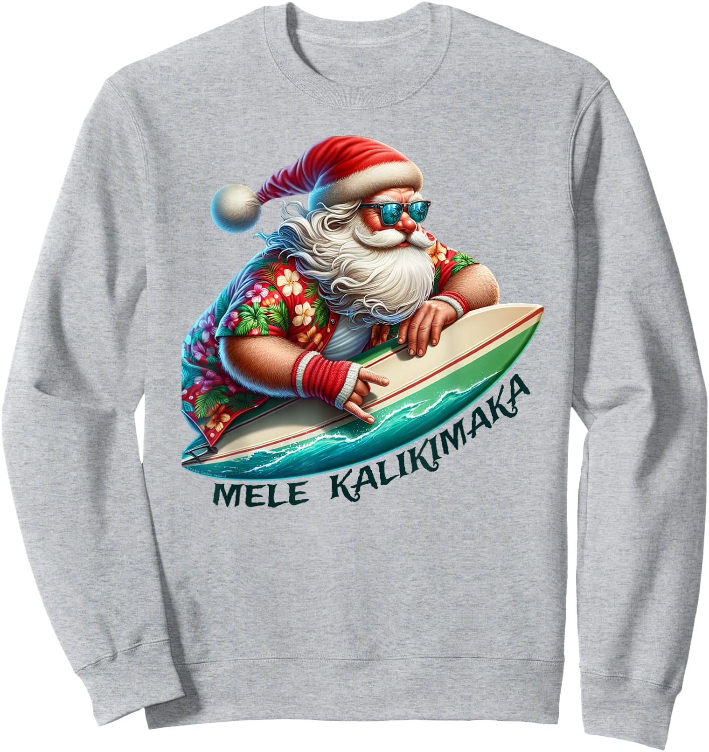 Mele Kalikimaka Surfing Merry Christmas Surfer Santa Sweatshirt - Sweatshirt | Ash