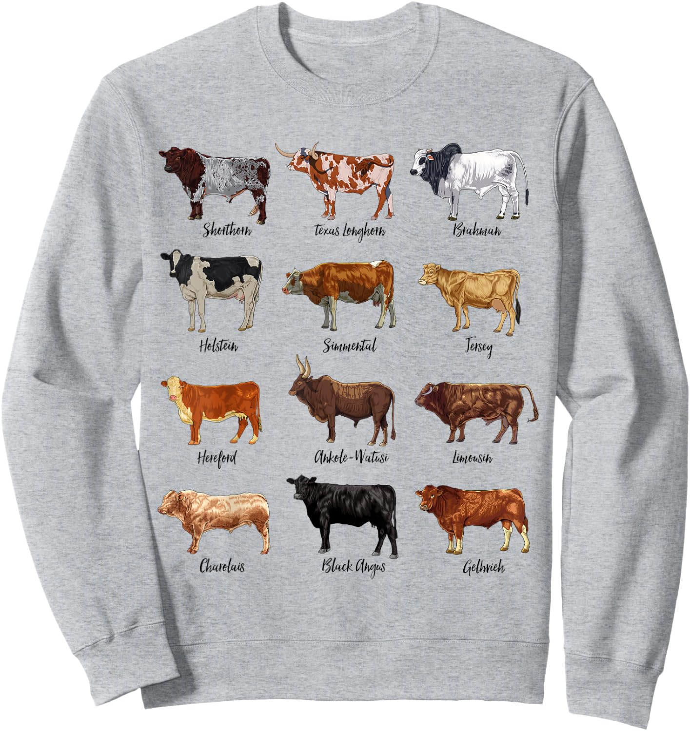 Cow drawings - types of cattle Sweatshirt - Sweatshirt | Ash