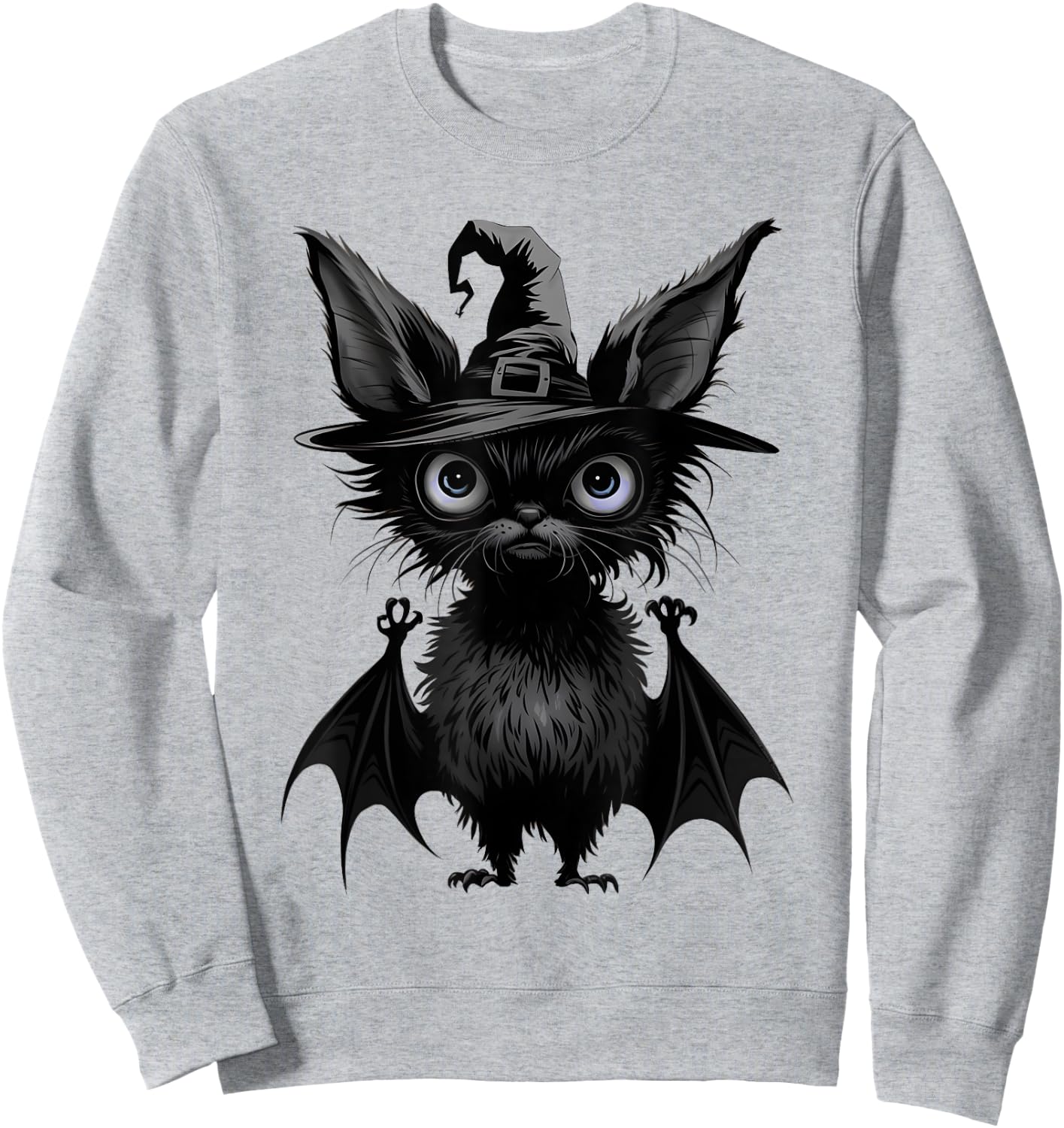 Cute Bat Wearing Witch Hat Trying to Be Scary Halloween Bat Sweatshirt - Sweatshirt | Ash