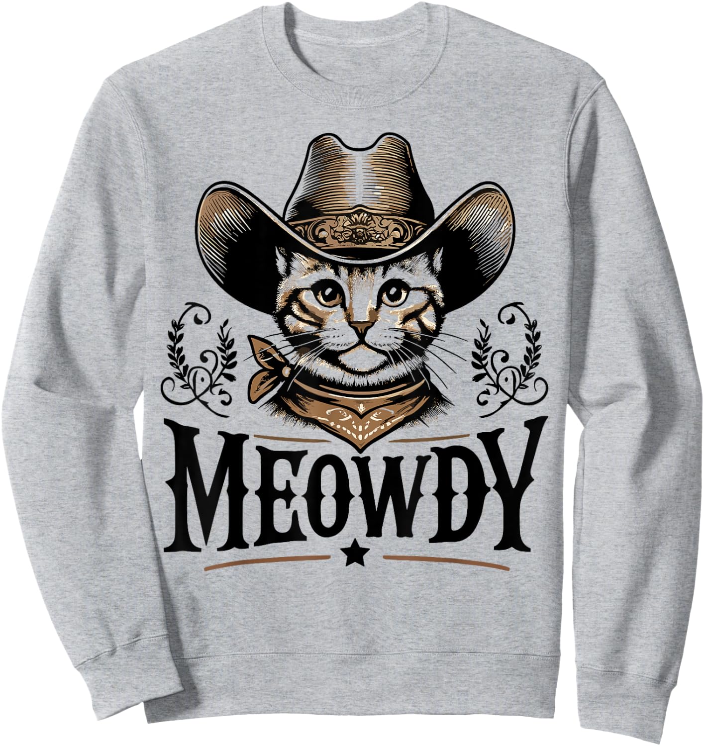 Meowdy Funny Cat Wearing Cowboy Hat Vintage Western Country Sweatshirt - Sweatshirt | Ash