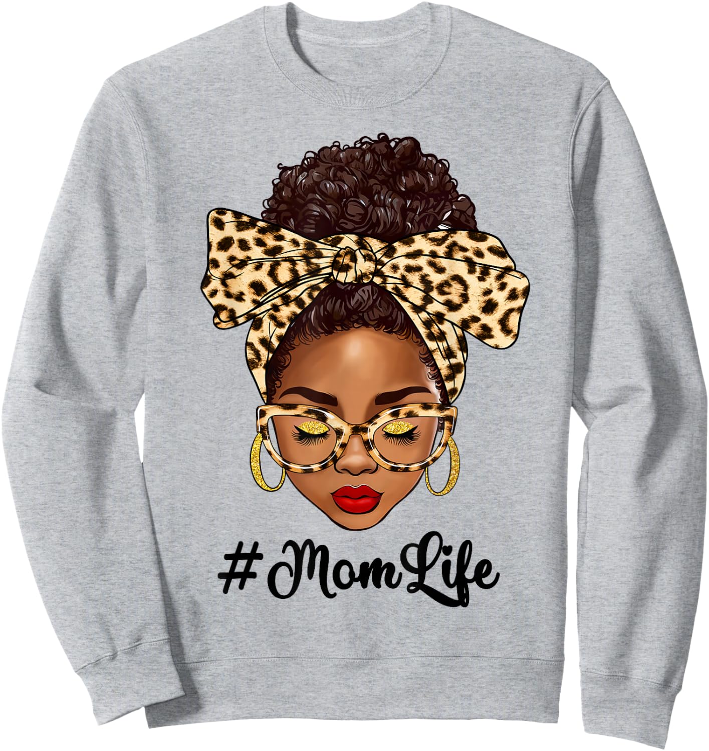 Afro Woman Messy Bun Black Mom Life Mother's Day Sweatshirt - Sweatshirt | Ash