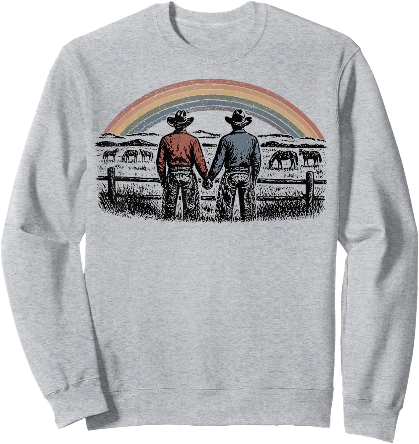 Retro Rainbows Rodeos Western Gay Cowboy LGBTQ Pride Month Sweatshirt - Sweatshirt | Ash
